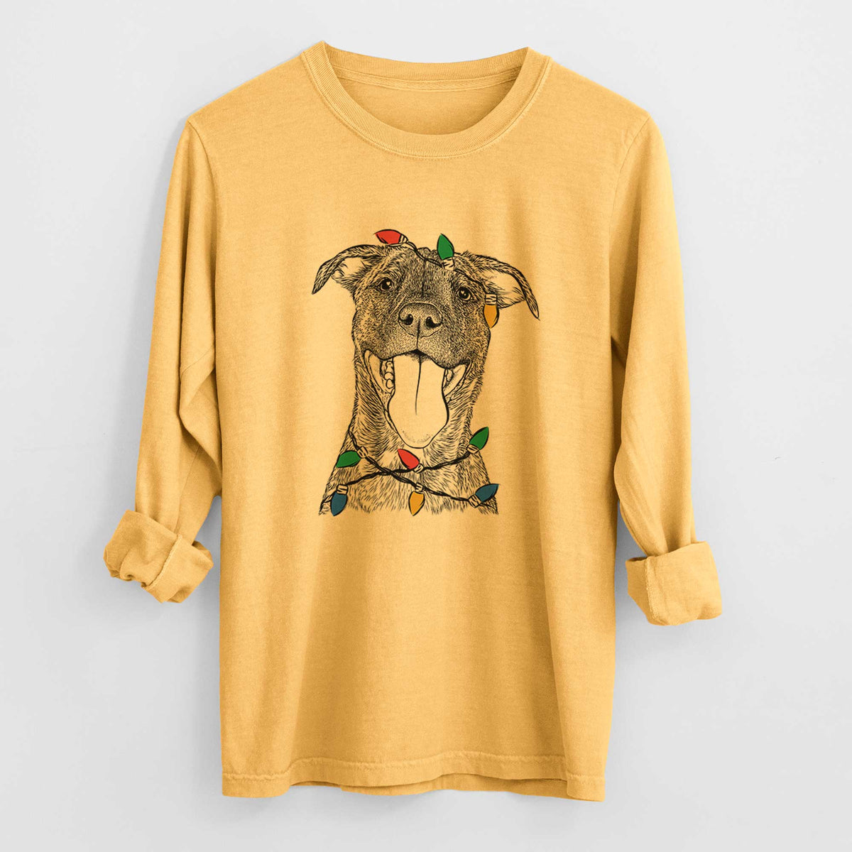 Christmas Lights Harley the Pitbull Mix - Heavyweight 100% Cotton Long Sleeve