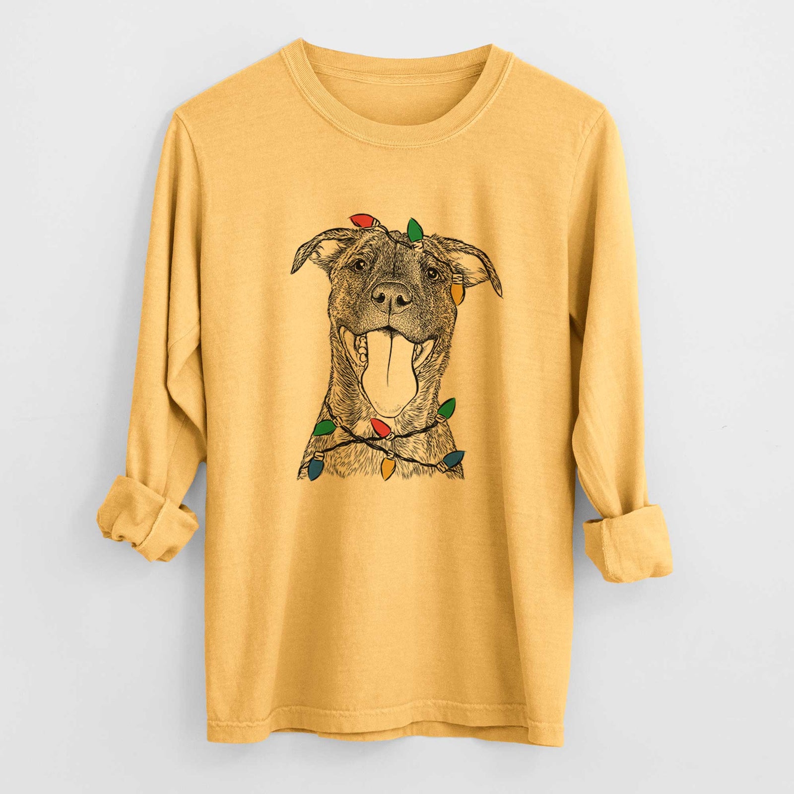 Christmas Lights Harley the Pitbull Mix - Heavyweight 100% Cotton Long Sleeve