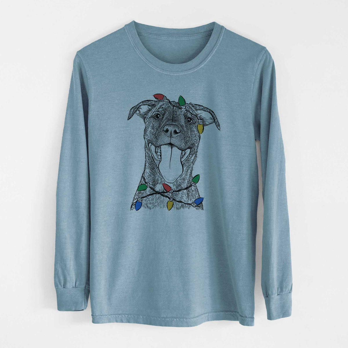 Christmas Lights Harley the Pitbull Mix - Heavyweight 100% Cotton Long Sleeve