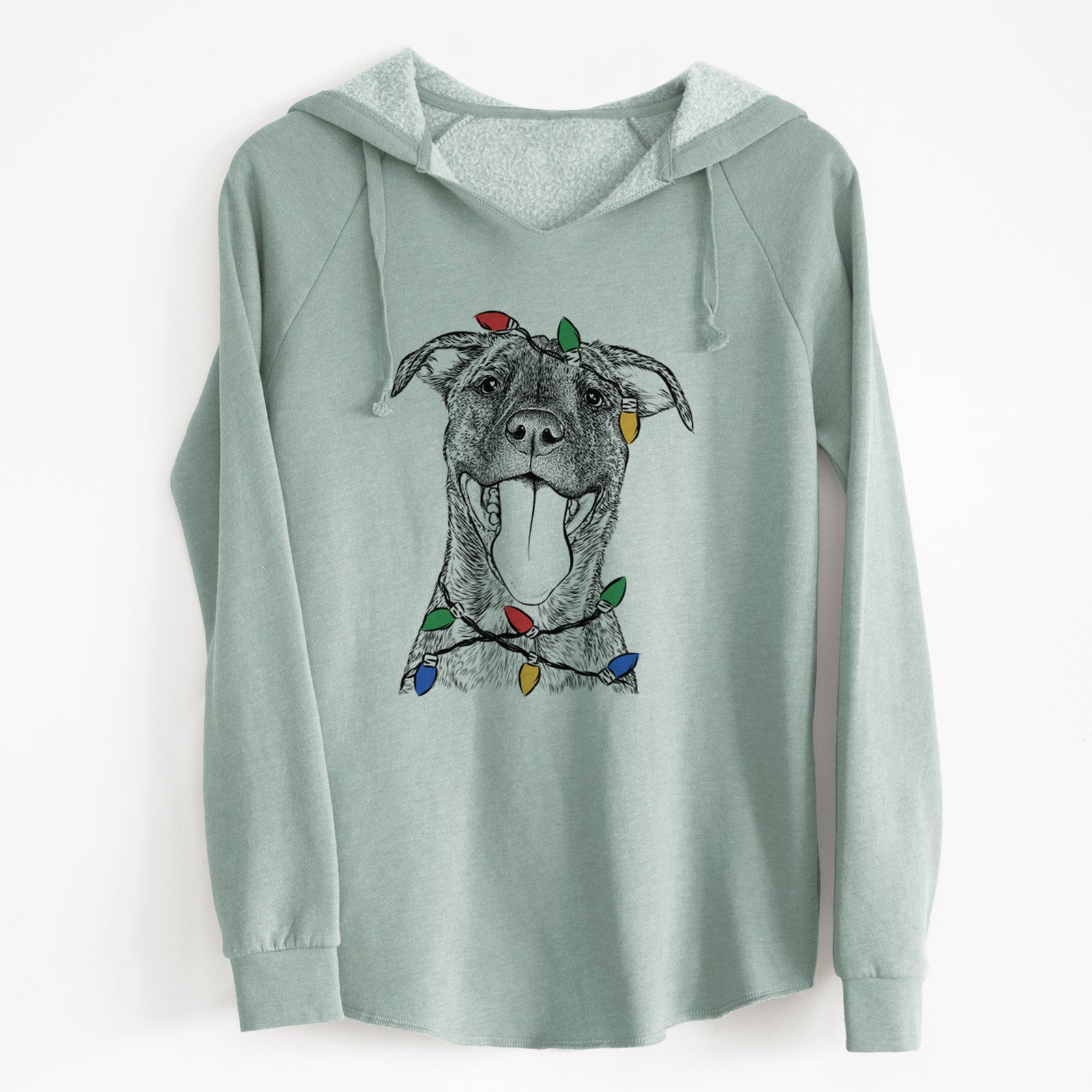 Christmas Lights Harley the Pitbull Mix - Cali Wave Hooded Sweatshirt
