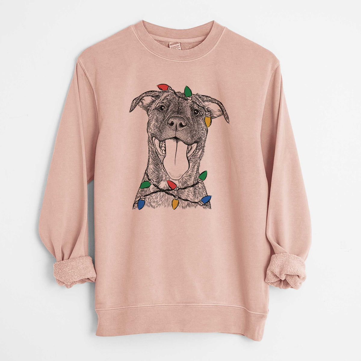 Christmas Lights Harley the Pitbull Mix - Unisex Pigment Dyed Crew Sweatshirt