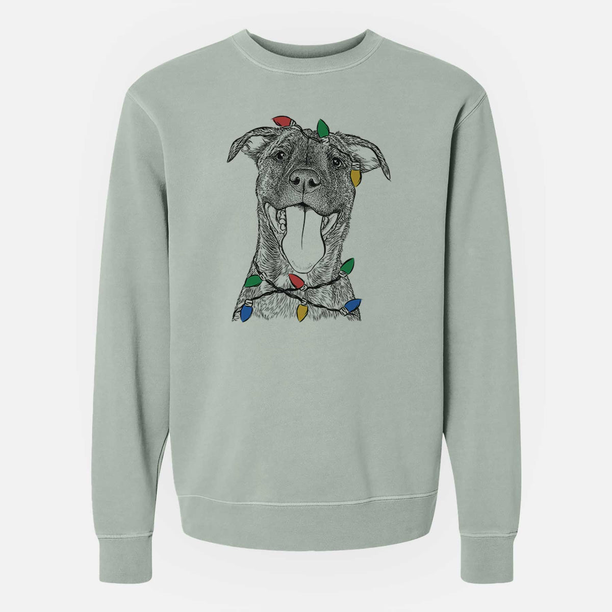 Christmas Lights Harley the Pitbull Mix - Unisex Pigment Dyed Crew Sweatshirt