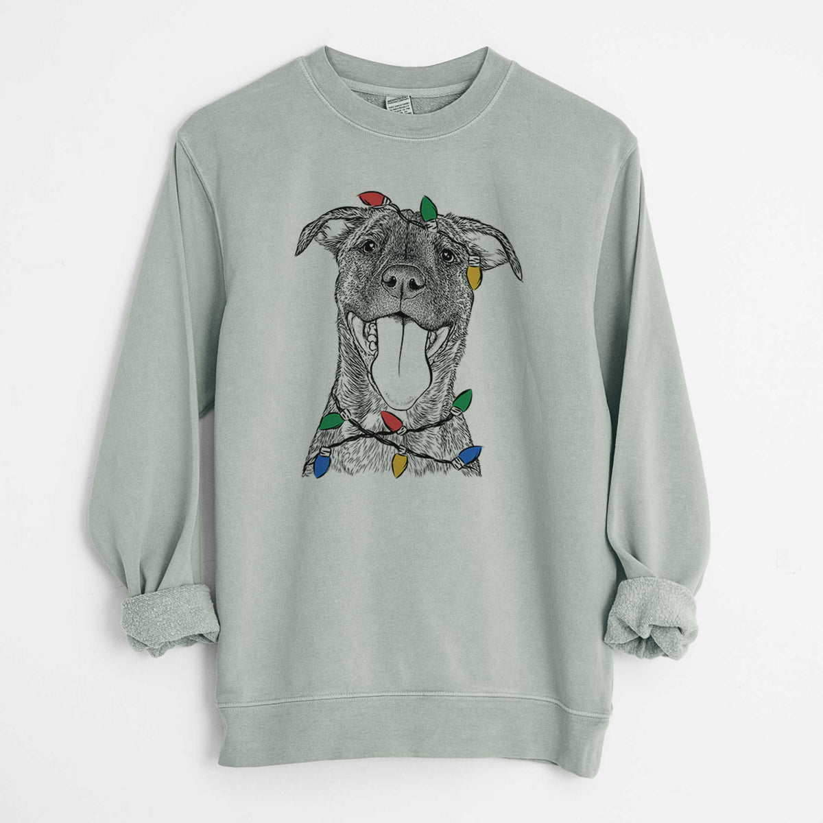 Christmas Lights Harley the Pitbull Mix - Unisex Pigment Dyed Crew Sweatshirt