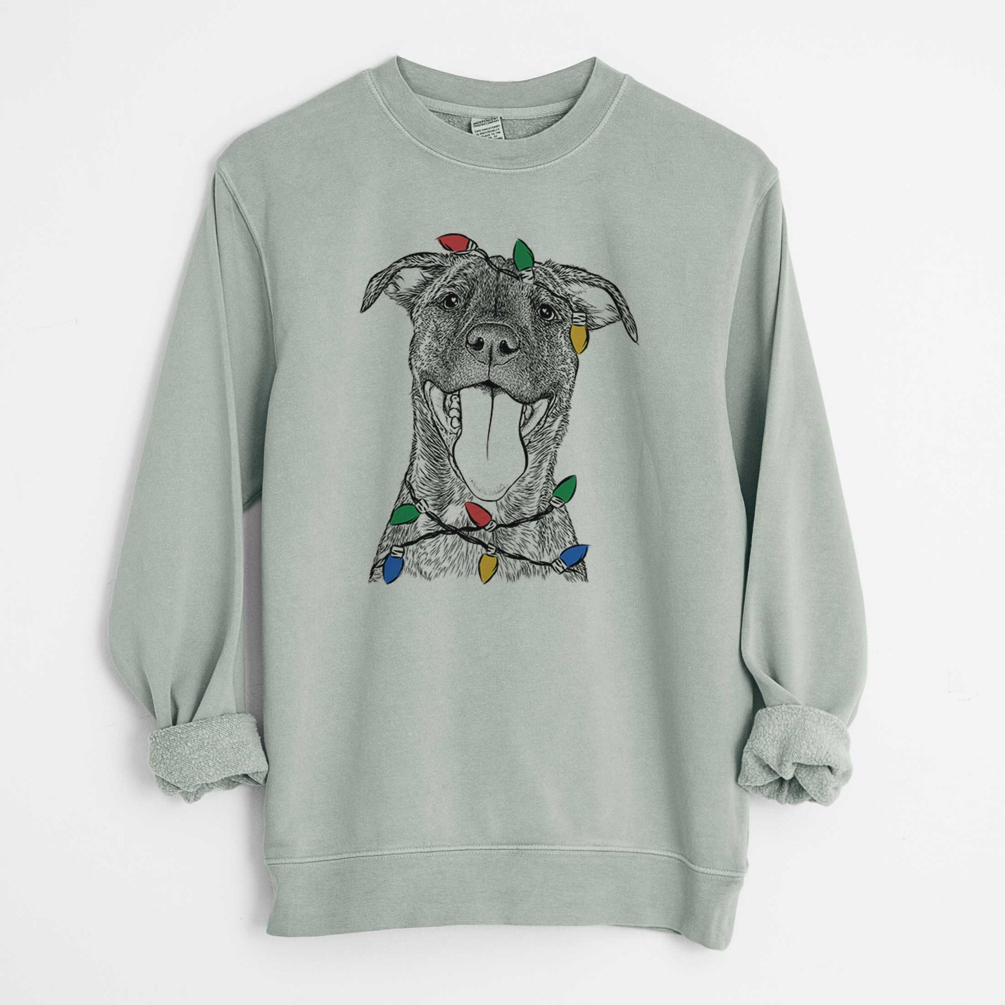 Christmas Lights Harley the Pitbull Mix - Unisex Pigment Dyed Crew Sweatshirt