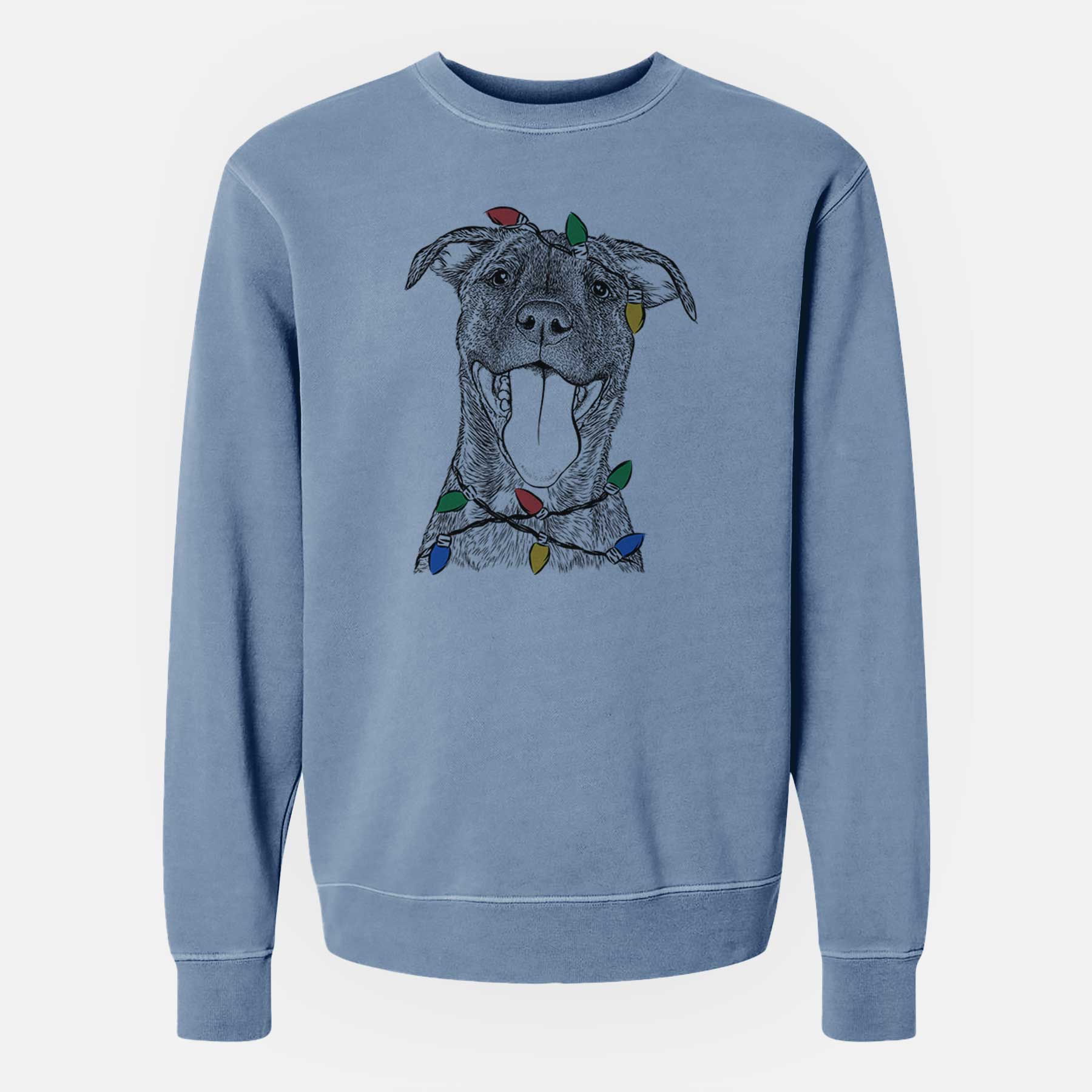 Christmas Lights Harley the Pitbull Mix - Unisex Pigment Dyed Crew Sweatshirt