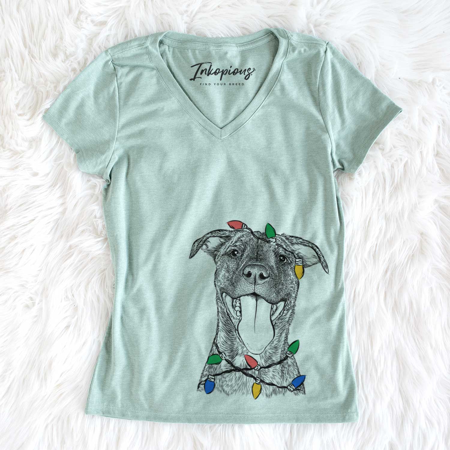 Christmas Lights Harley the Pitbull Mix - Women's V-neck Shirt