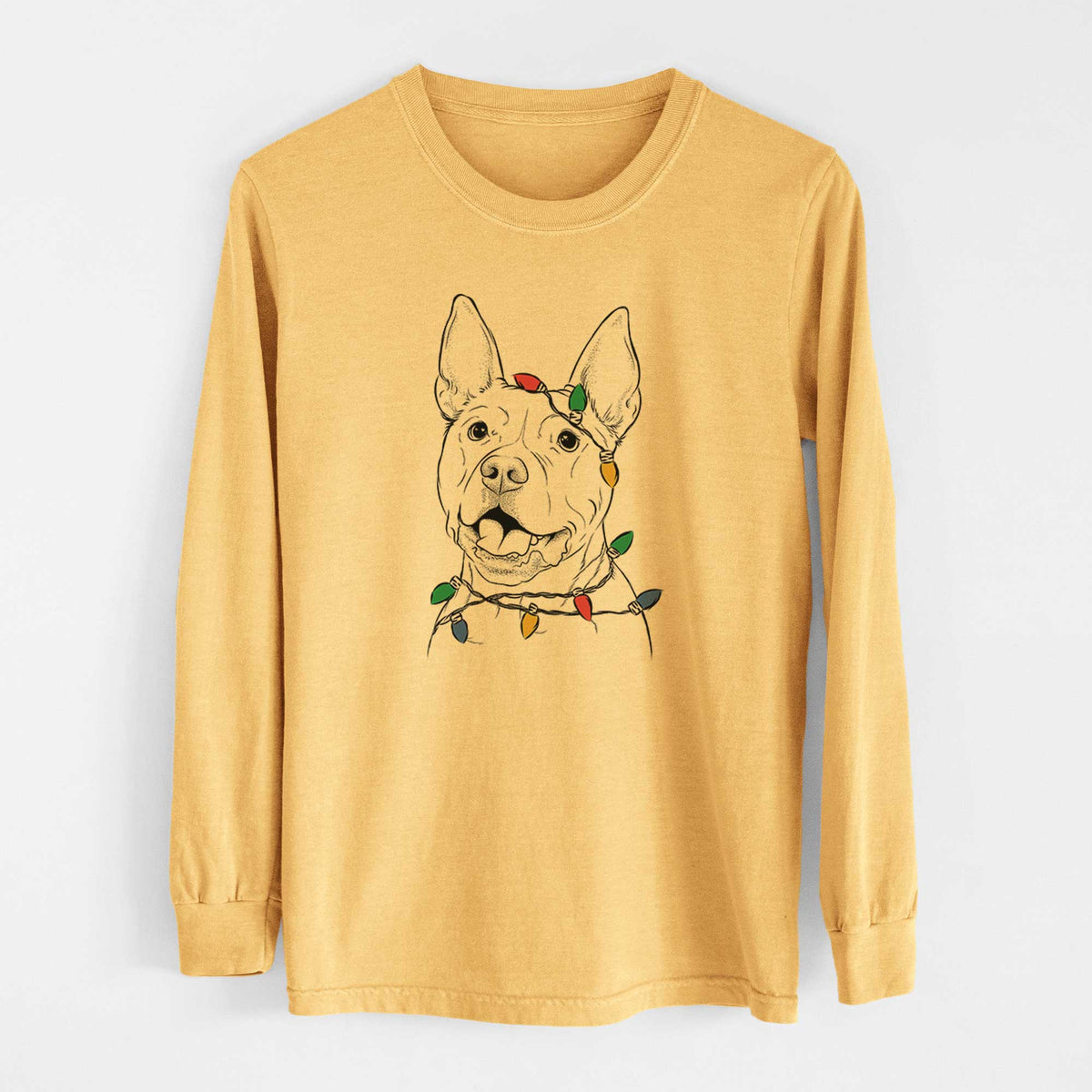Christmas Lights Harley the Pitbull - Heavyweight 100% Cotton Long Sleeve