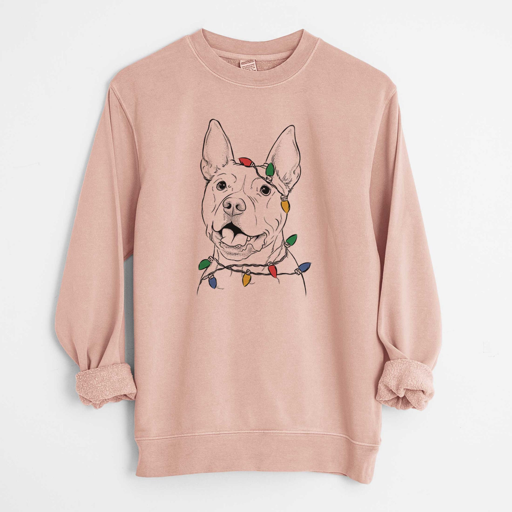 Christmas Lights Harley the Pitbull - Unisex Pigment Dyed Crew Sweatshirt