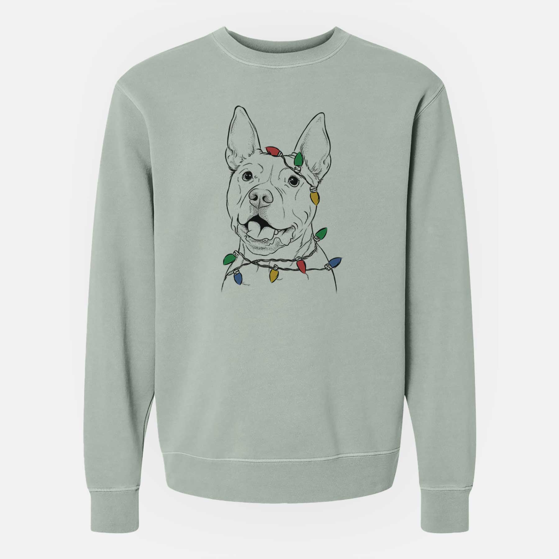 Christmas Lights Harley the Pitbull - Unisex Pigment Dyed Crew Sweatshirt