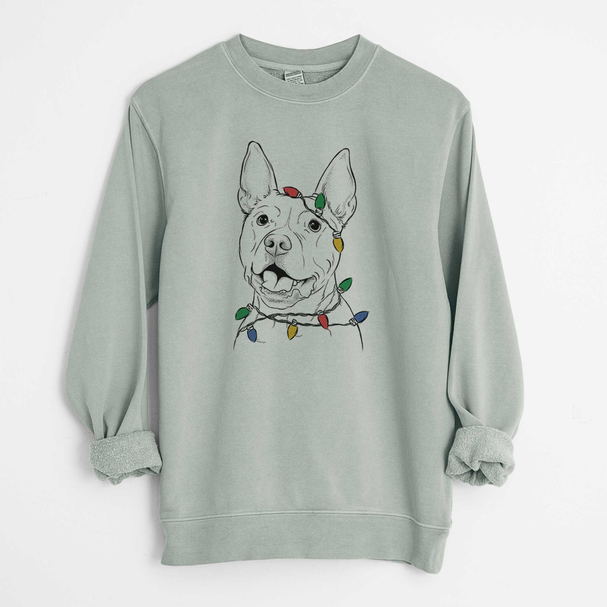 Christmas Lights Harley the Pitbull - Unisex Pigment Dyed Crew Sweatshirt