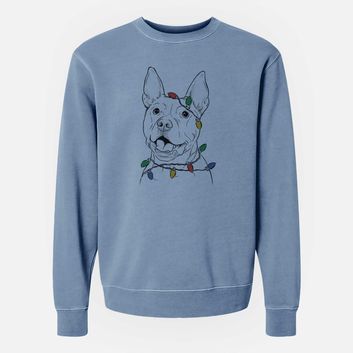 Christmas Lights Harley the Pitbull - Unisex Pigment Dyed Crew Sweatshirt
