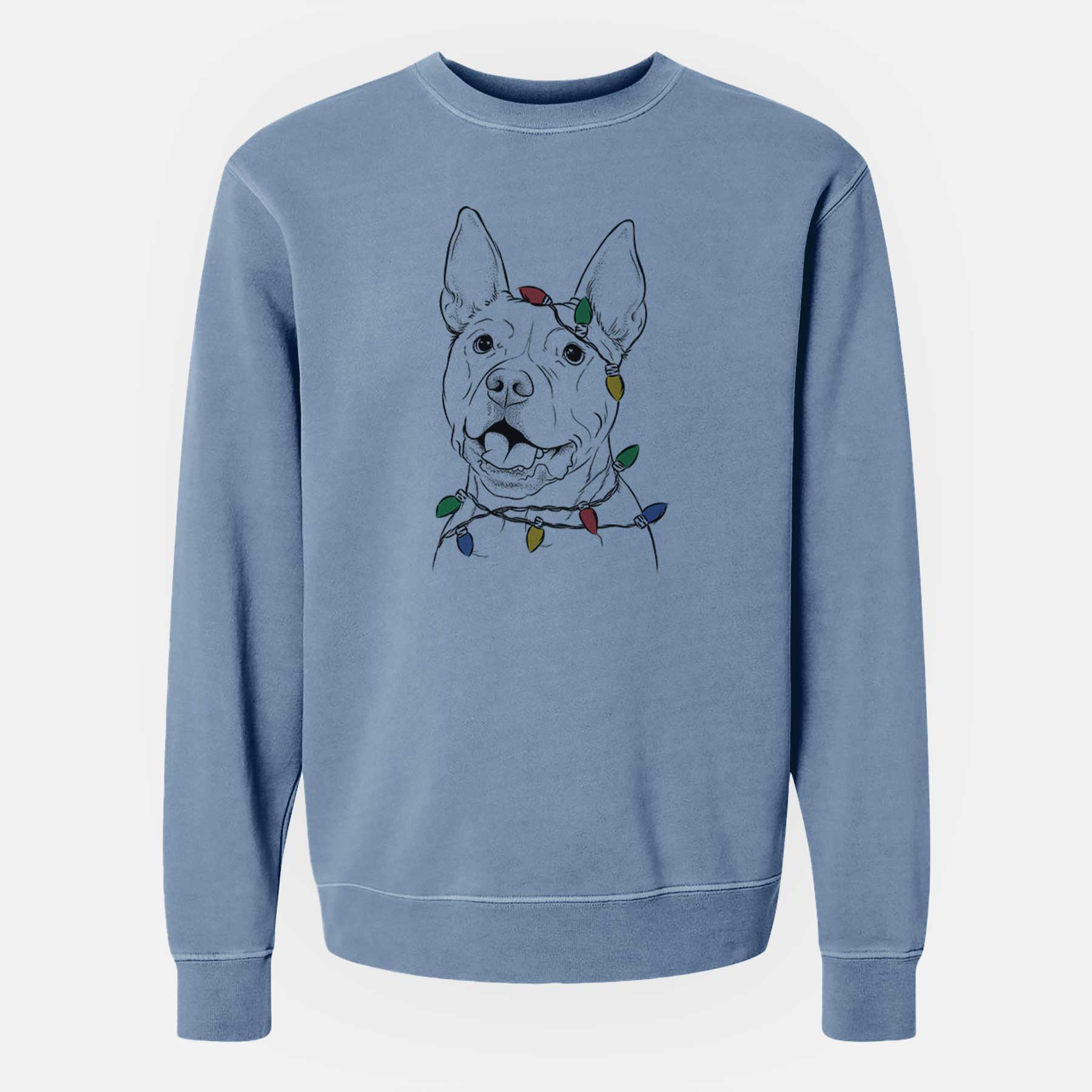 Christmas Lights Harley the Pitbull - Unisex Pigment Dyed Crew Sweatshirt