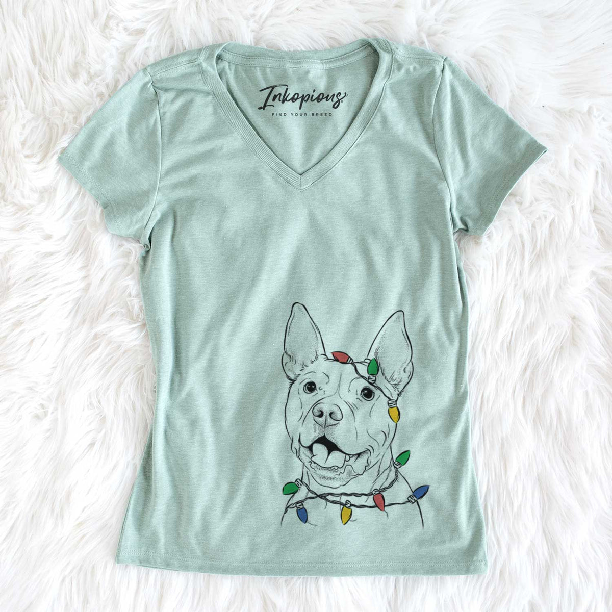 Christmas Lights Harley the Pitbull - Women&#39;s V-neck Shirt