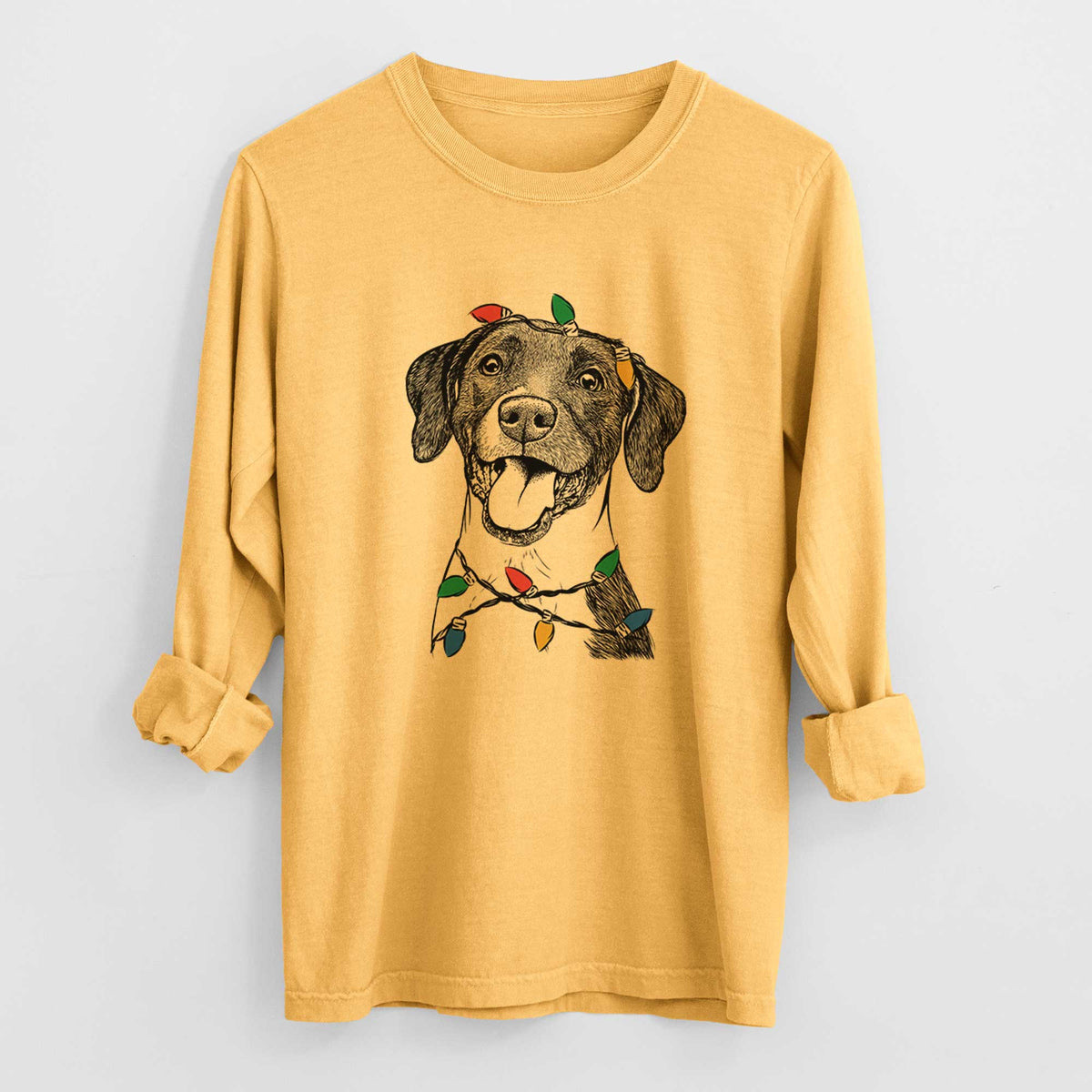 Christmas Lights Harper the Mixed Breed - Heavyweight 100% Cotton Long Sleeve