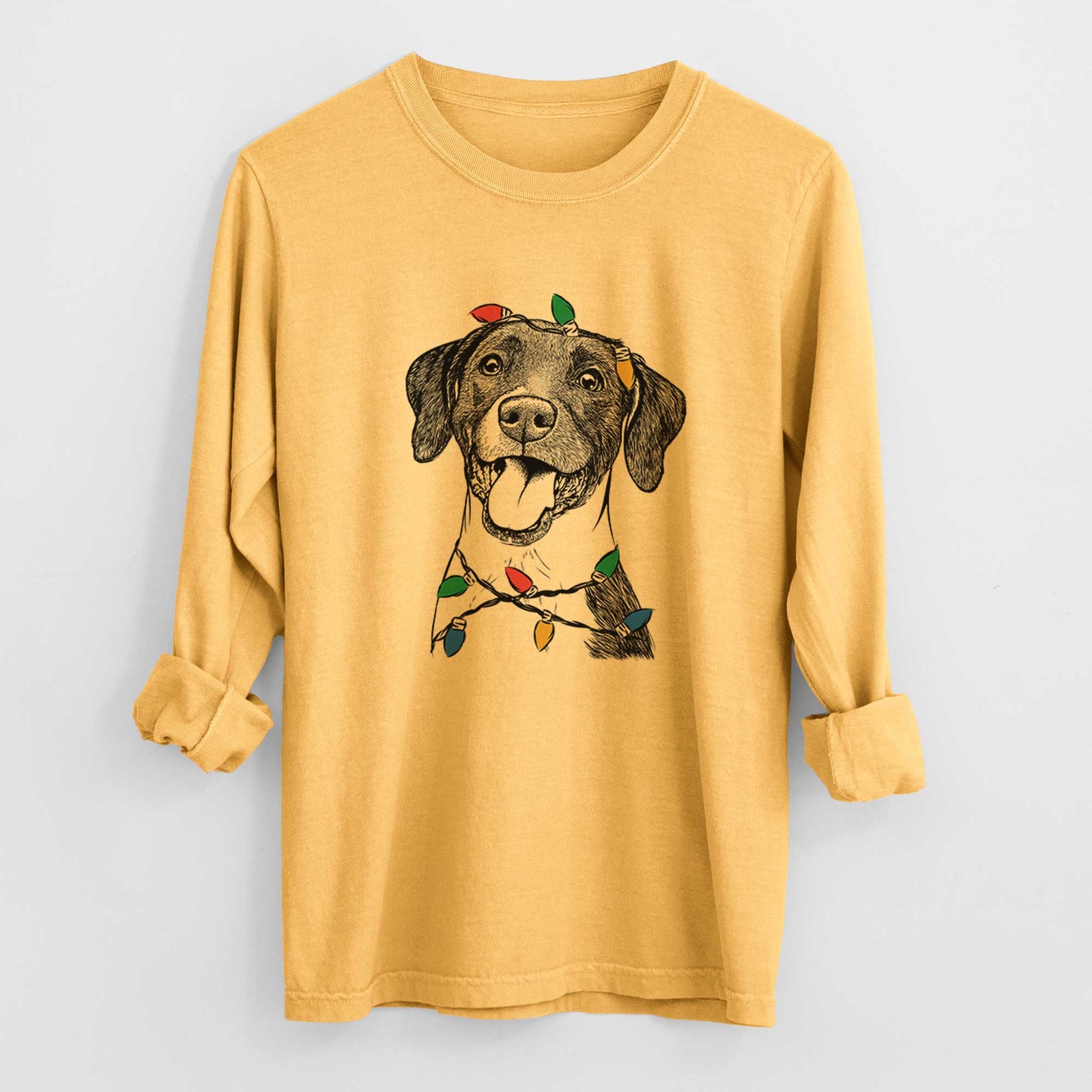 Christmas Lights Harper the Mixed Breed - Heavyweight 100% Cotton Long Sleeve