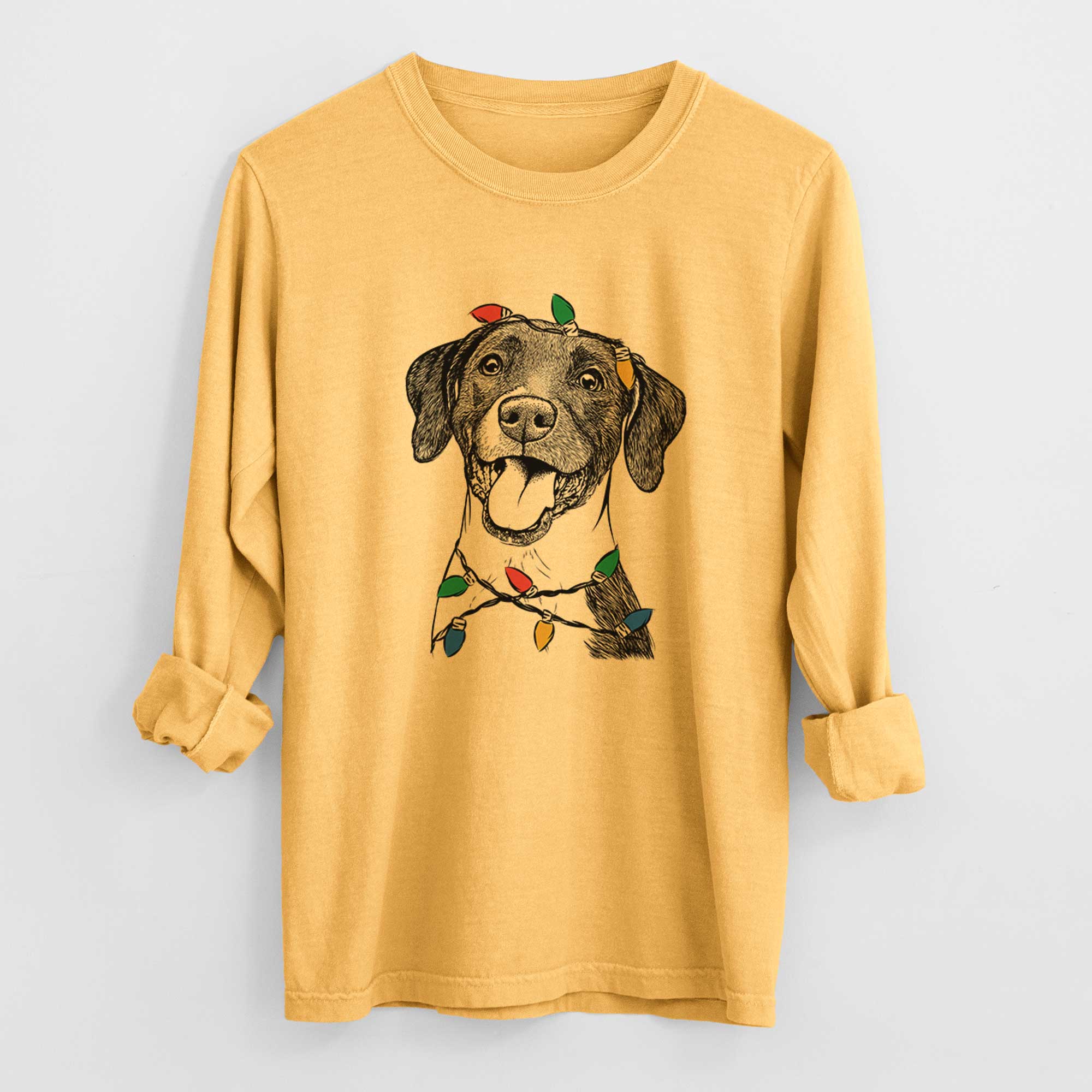 Christmas Lights Harper the Mixed Breed - Heavyweight 100% Cotton Long Sleeve