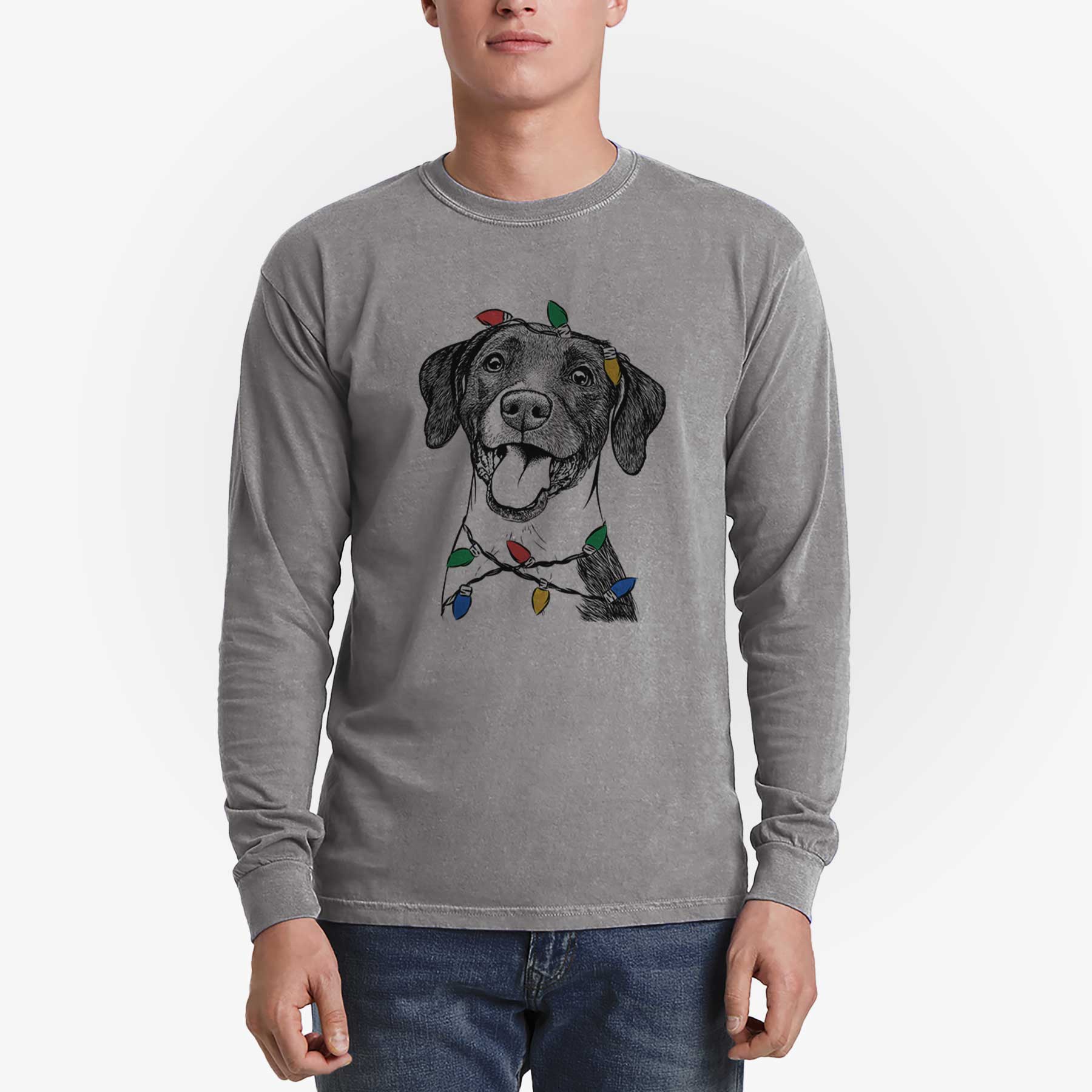 Christmas Lights Harper the Mixed Breed - Heavyweight 100% Cotton Long Sleeve