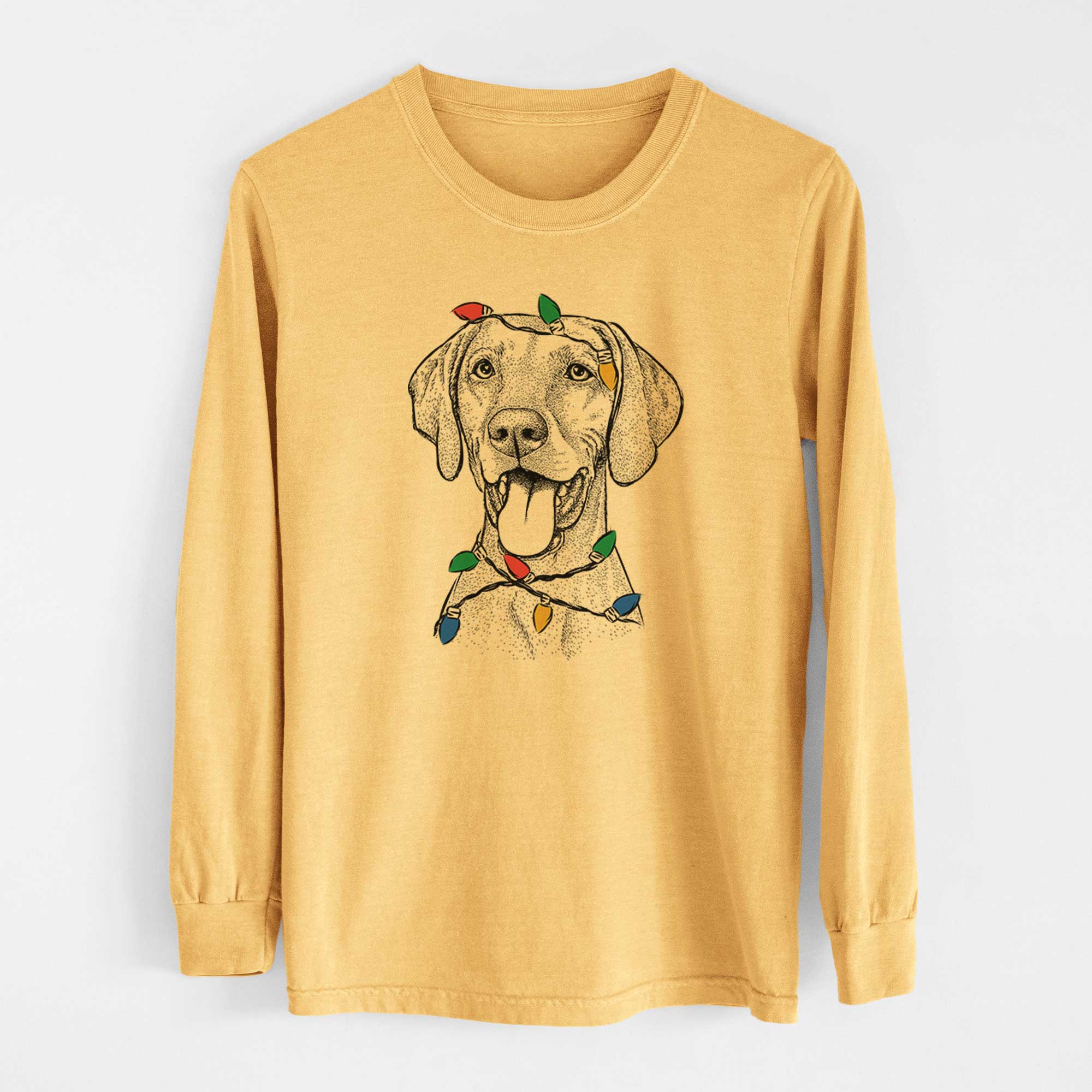 Christmas Lights Harper the Vizsla - Heavyweight 100% Cotton Long Sleeve