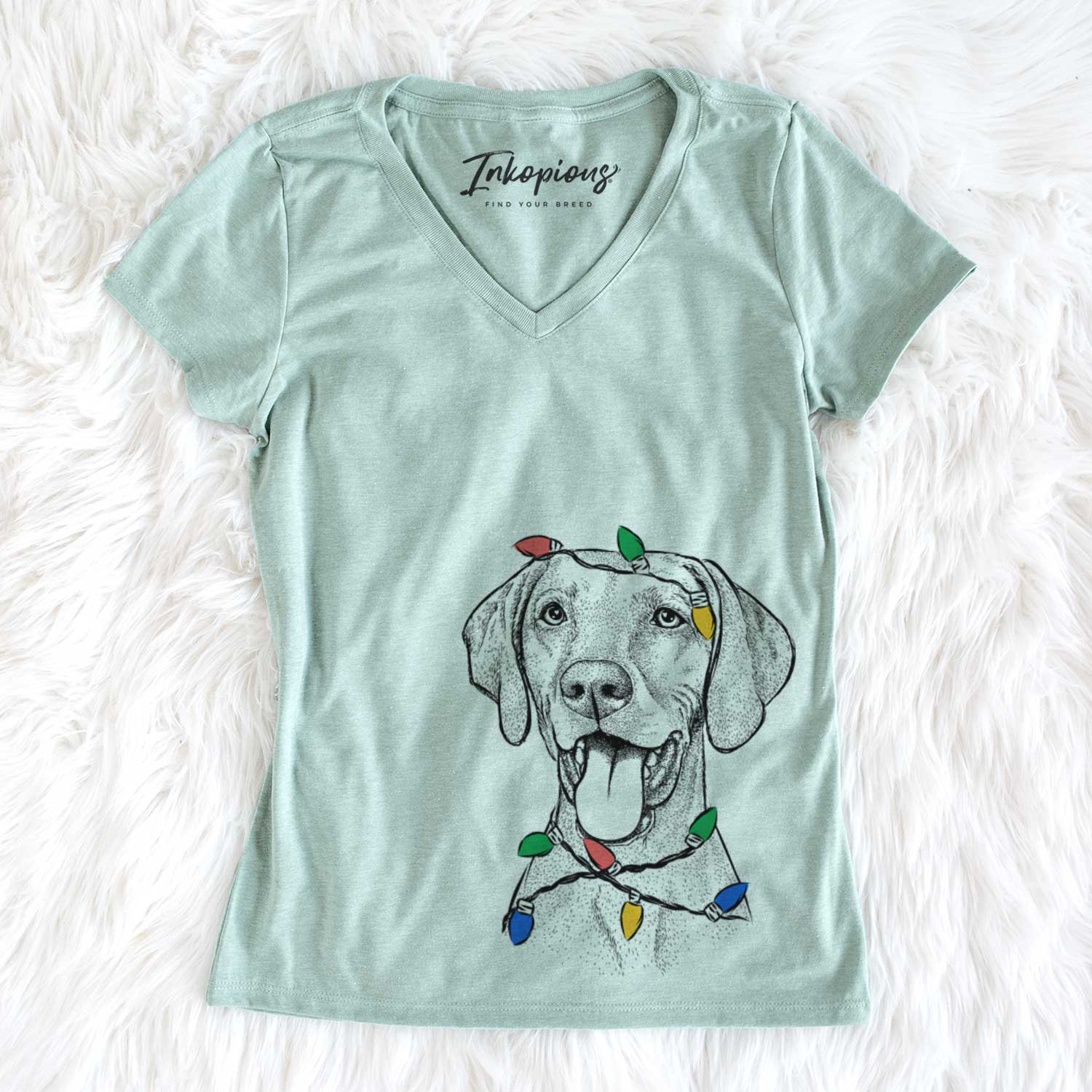 Christmas Lights Harper the Vizsla - Women's V-neck Shirt