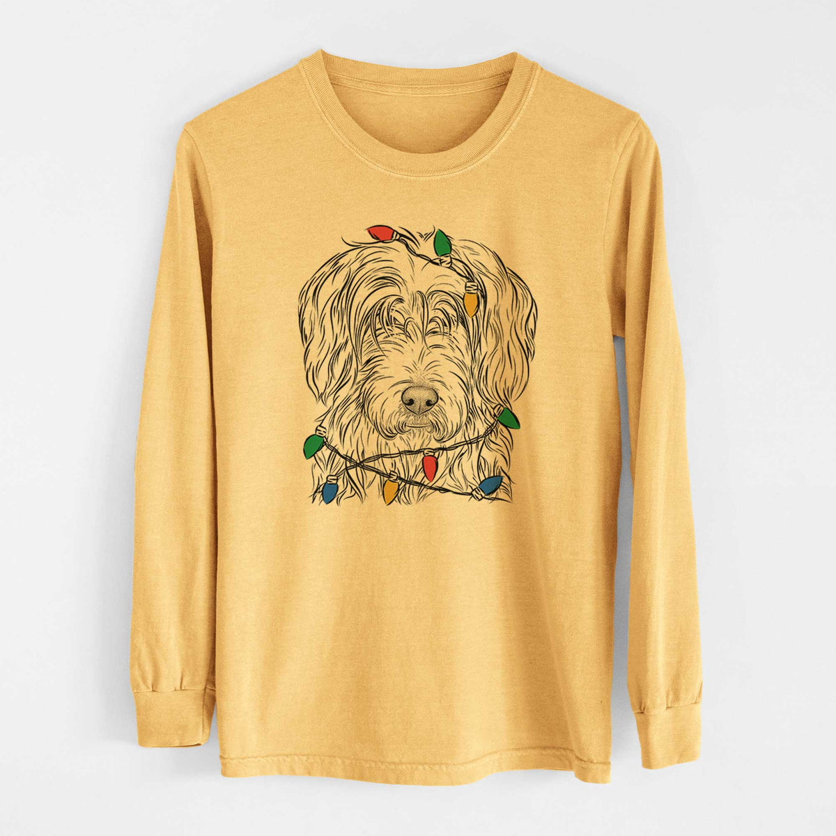 Christmas Lights Harry the Mixed Breed - Heavyweight 100% Cotton Long Sleeve