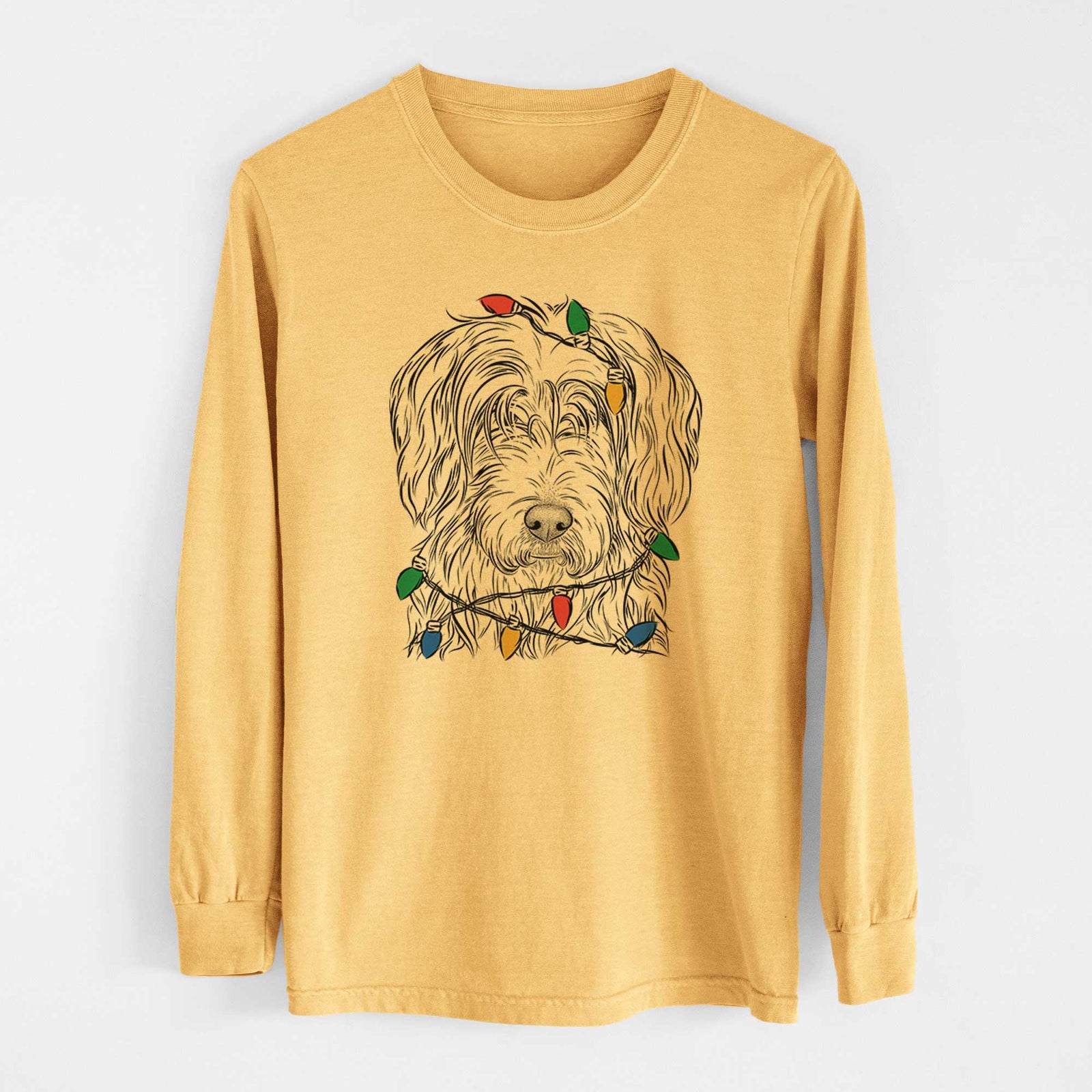 Christmas Lights Harry the Mixed Breed - Heavyweight 100% Cotton Long Sleeve