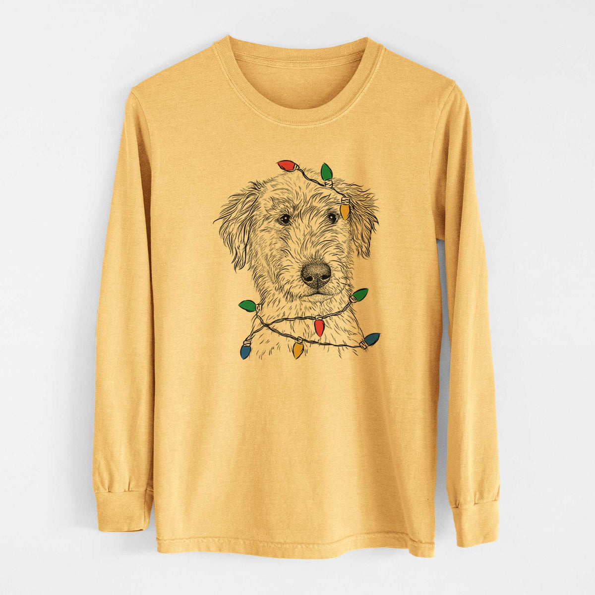 Christmas Lights Harry the Mixed Breed Puppy - Heavyweight 100% Cotton Long Sleeve