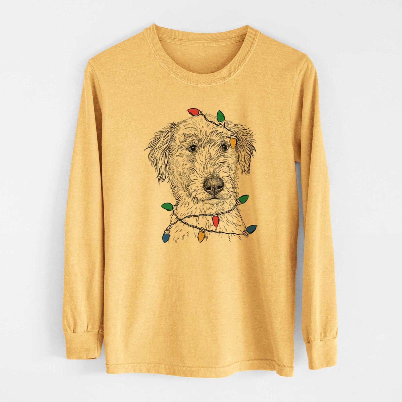 Christmas Lights Harry the Mixed Breed Puppy - Heavyweight 100% Cotton Long Sleeve