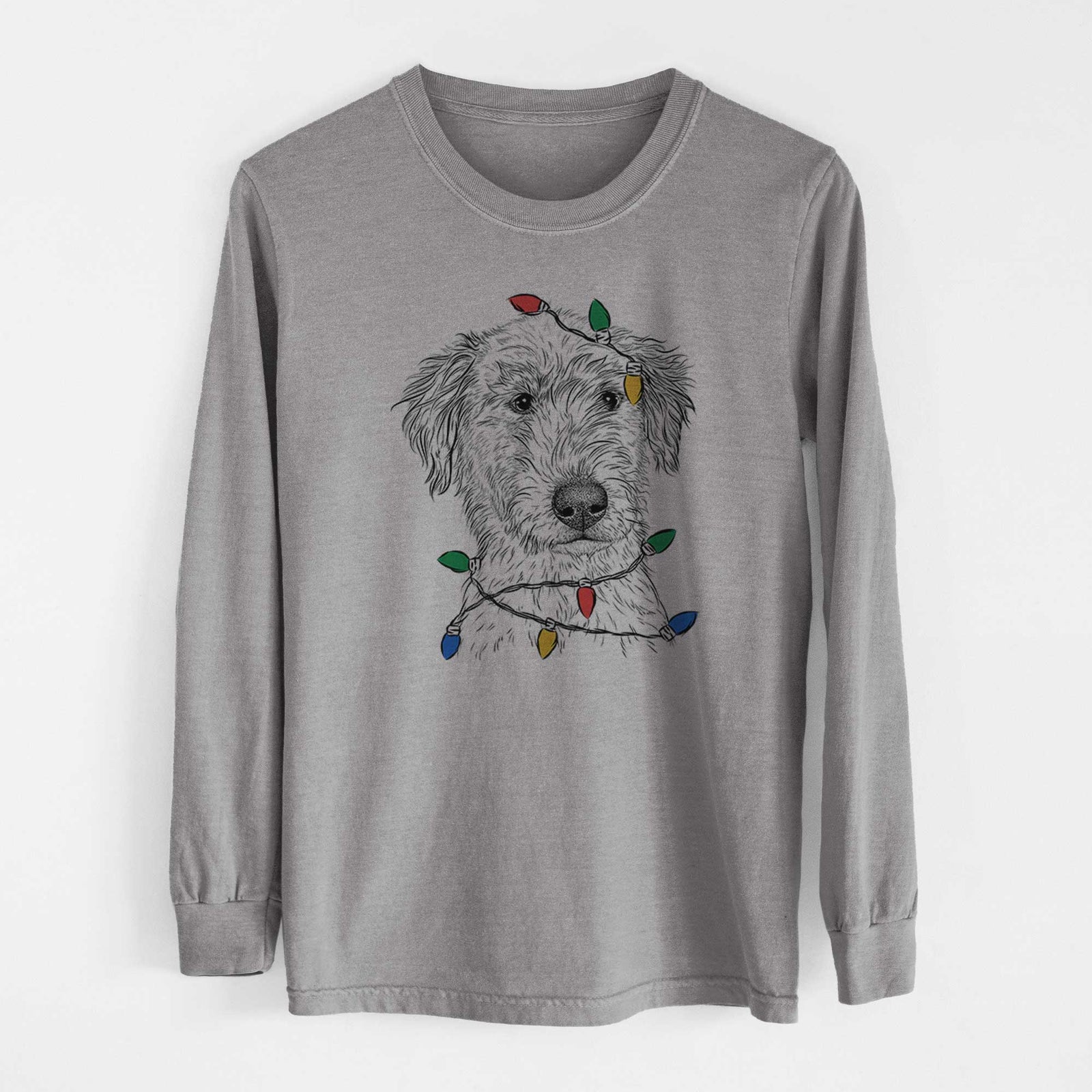 Christmas Lights Harry the Mixed Breed Puppy - Heavyweight 100% Cotton Long Sleeve