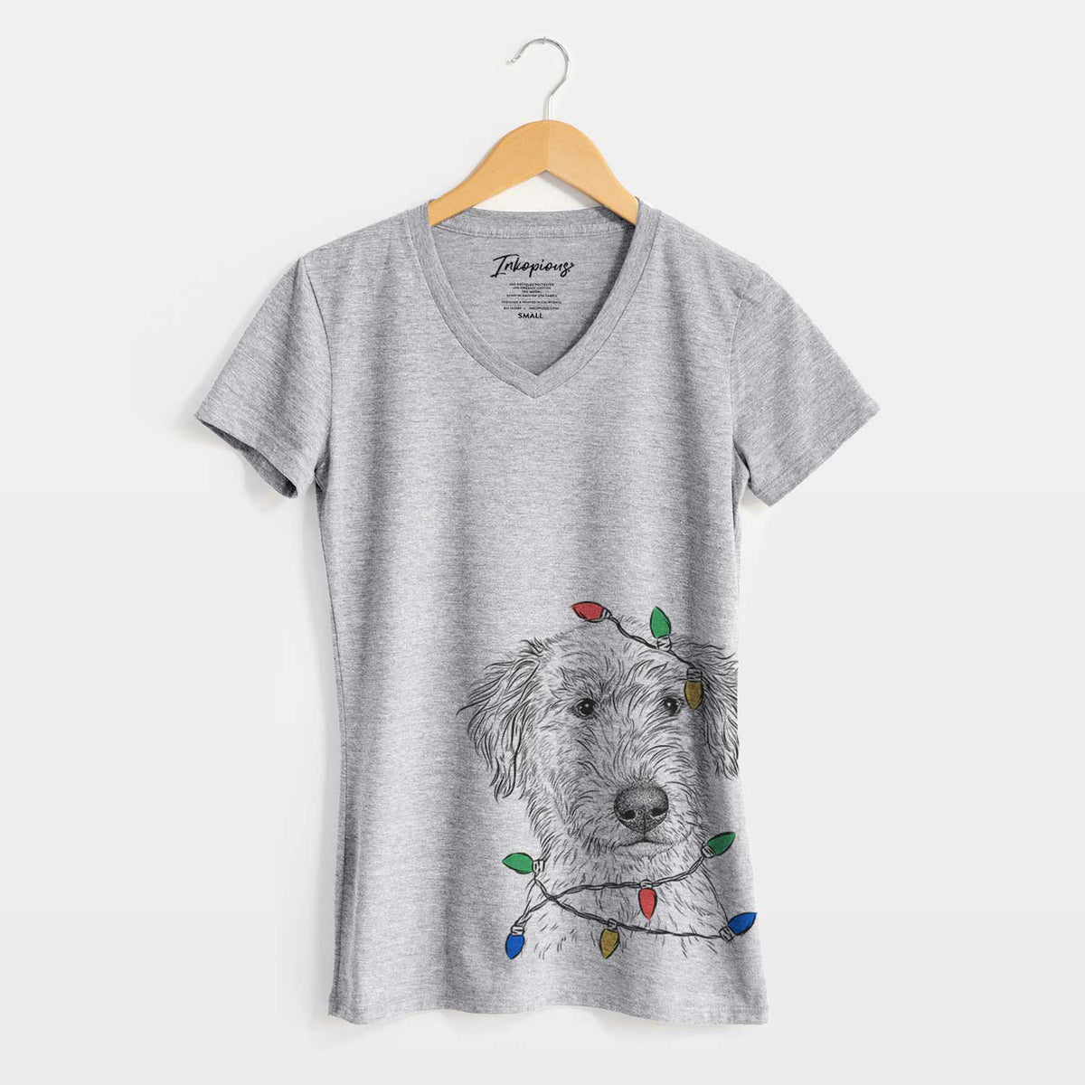 Christmas Lights Harry the Mixed Breed Puppy - Women's V-neck Shirt