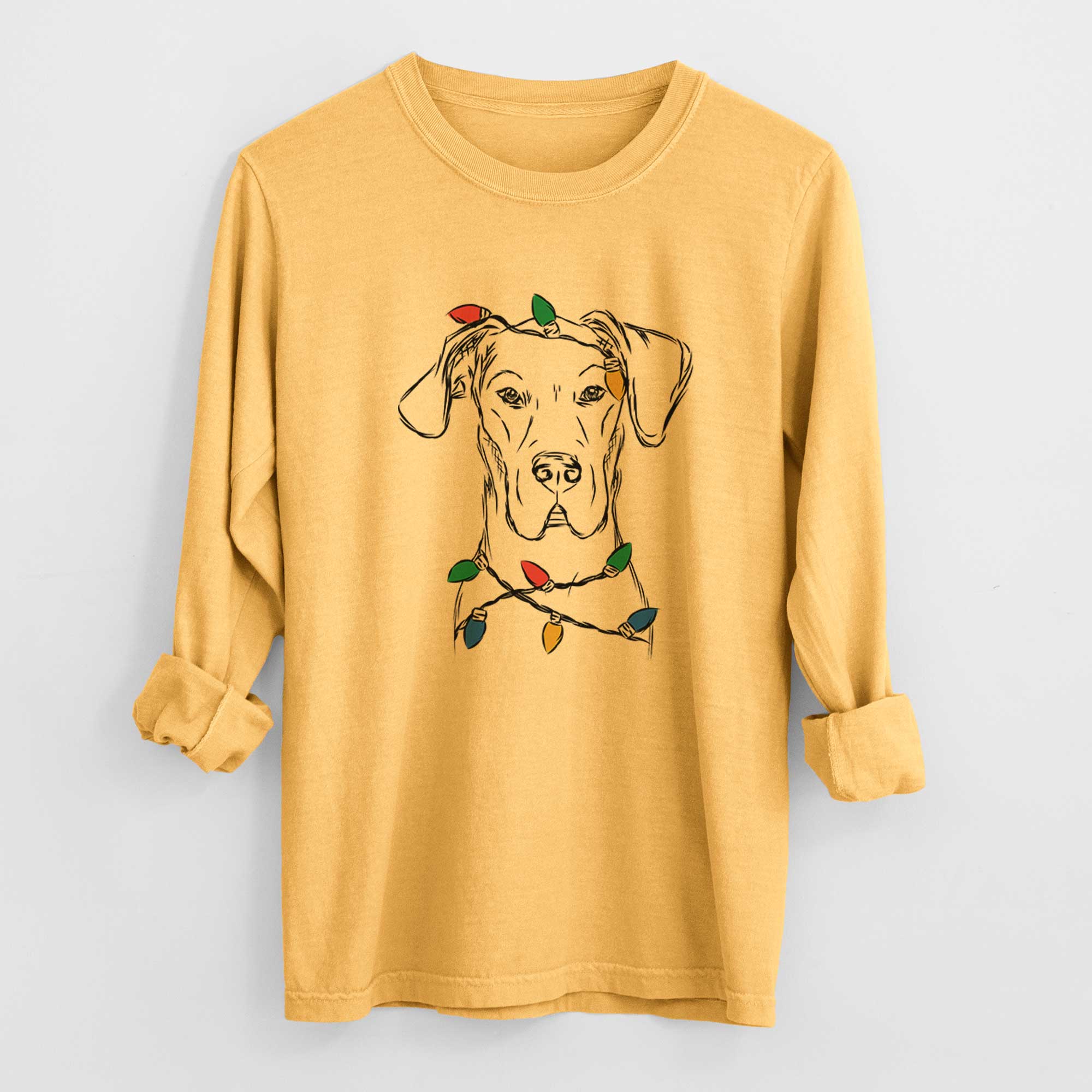 Christmas Lights Harvey the Great Dane - Heavyweight 100% Cotton Long Sleeve