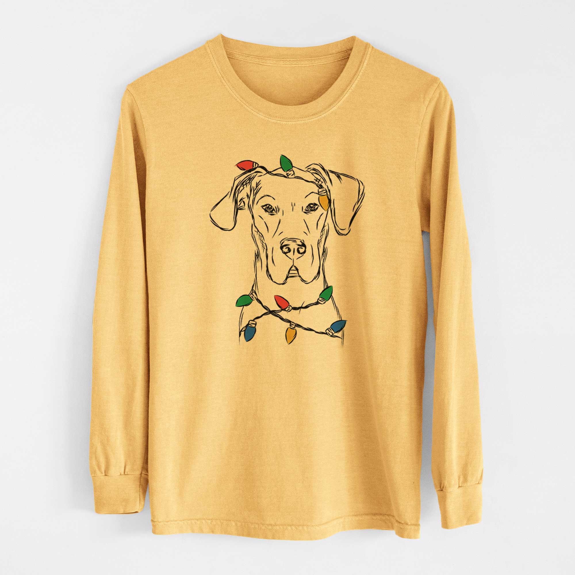 Christmas Lights Harvey the Great Dane - Heavyweight 100% Cotton Long Sleeve