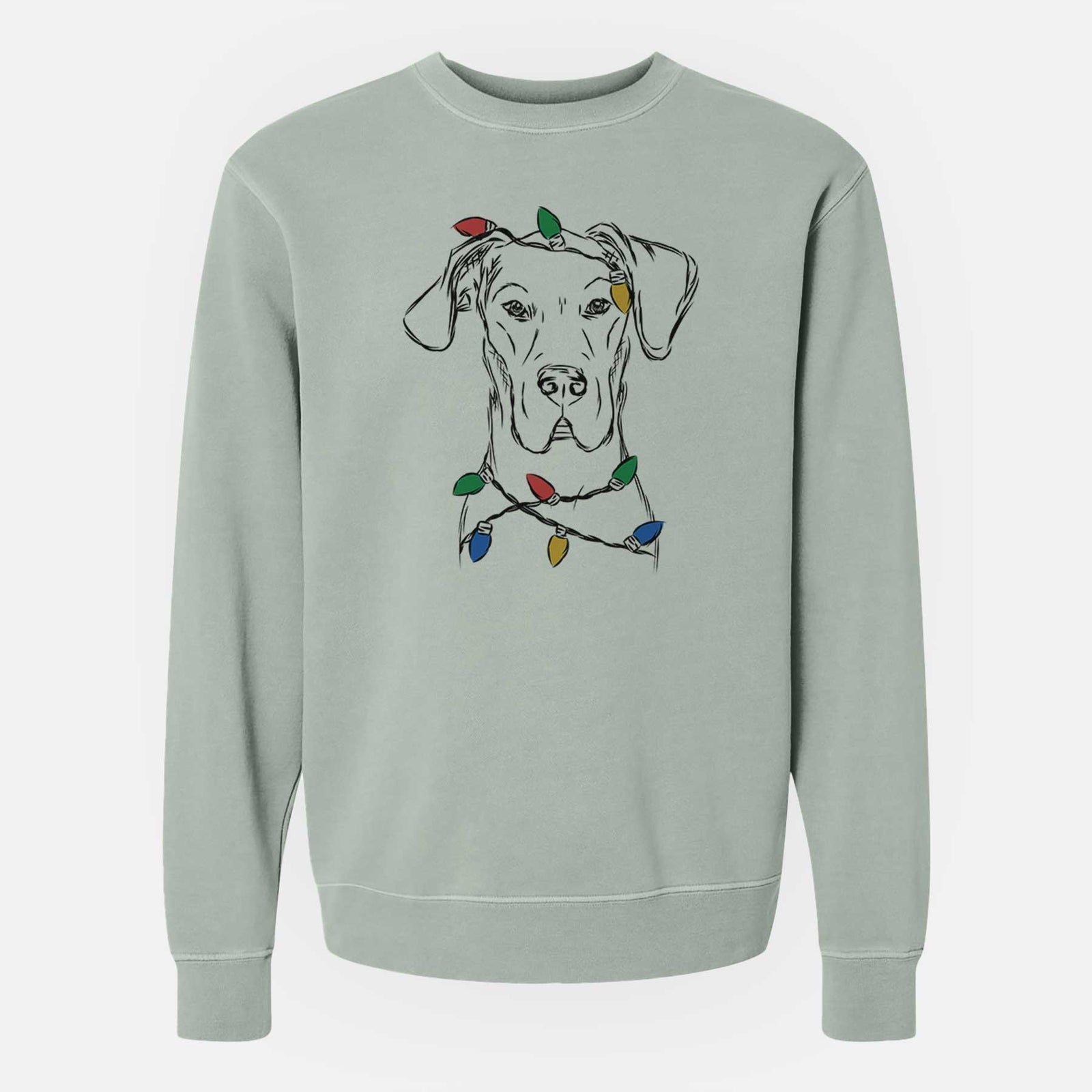 Christmas Lights Harvey the Great Dane - Unisex Pigment Dyed Crew Sweatshirt