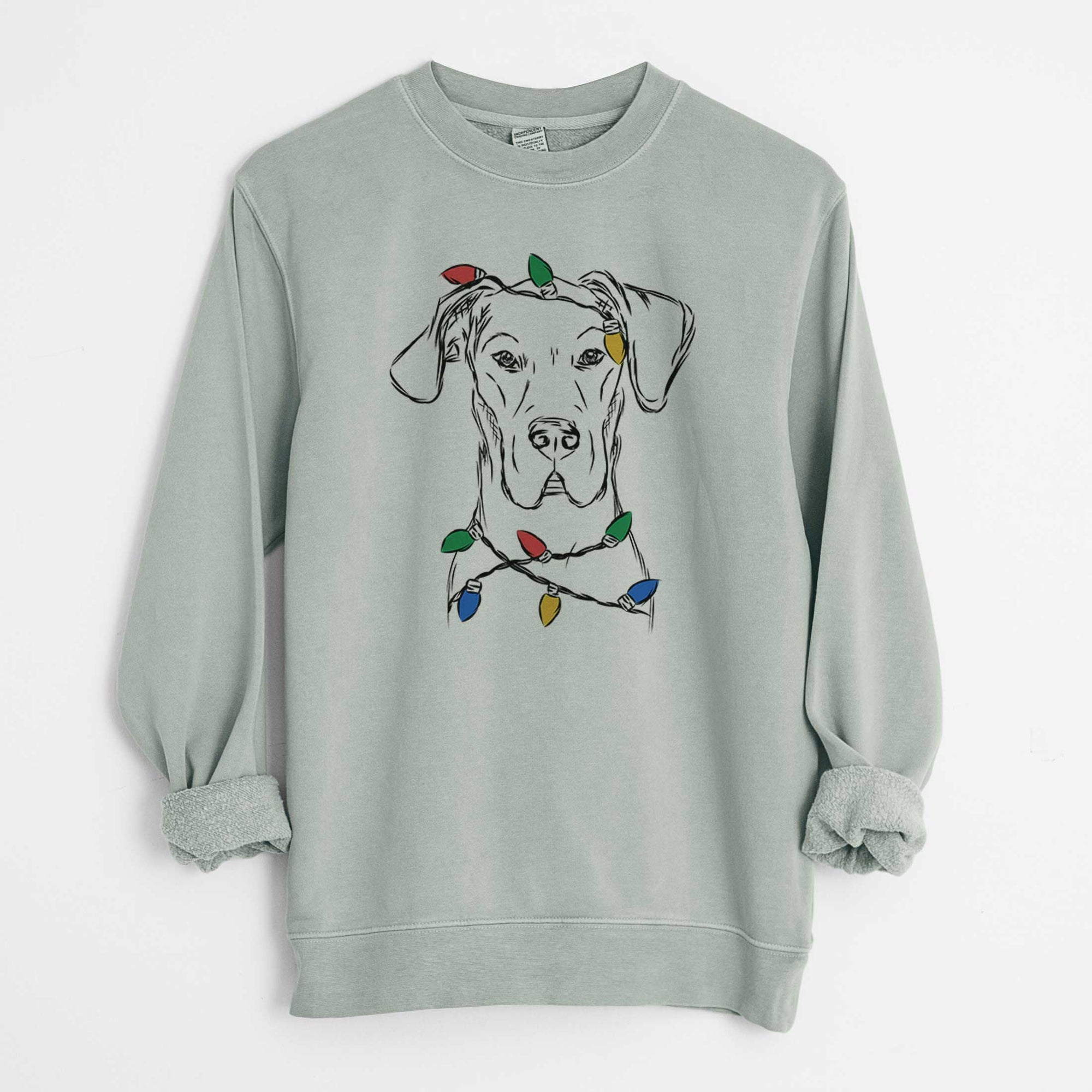 Christmas Lights Harvey the Great Dane - Unisex Pigment Dyed Crew Sweatshirt