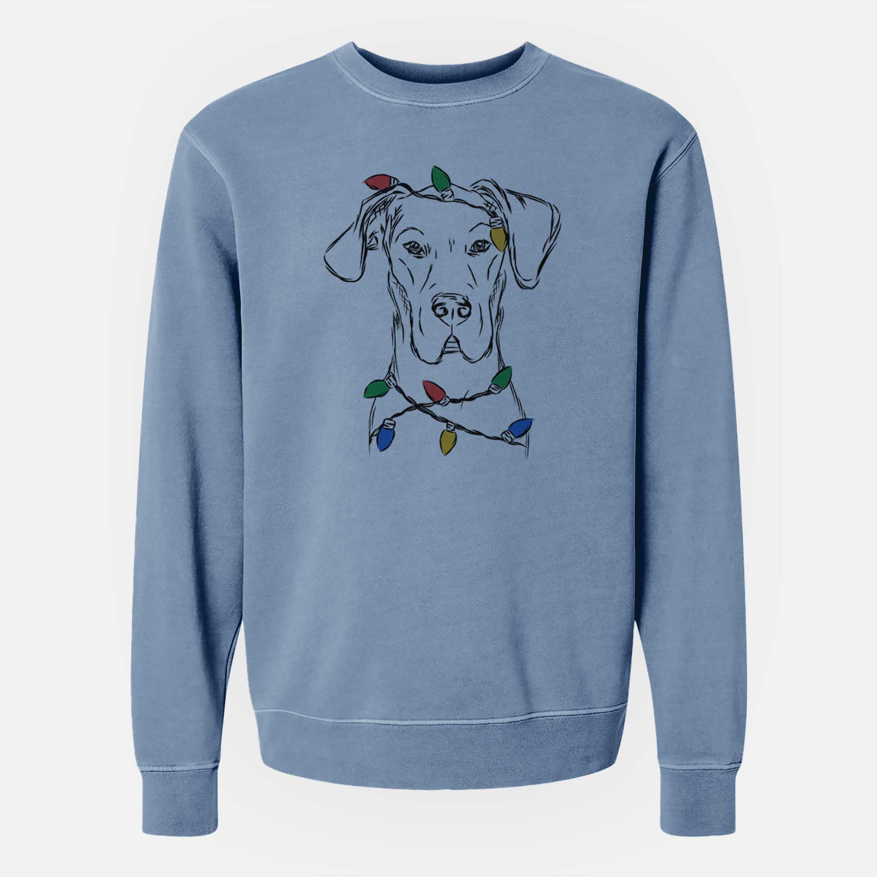 Christmas Lights Harvey the Great Dane - Unisex Pigment Dyed Crew Sweatshirt