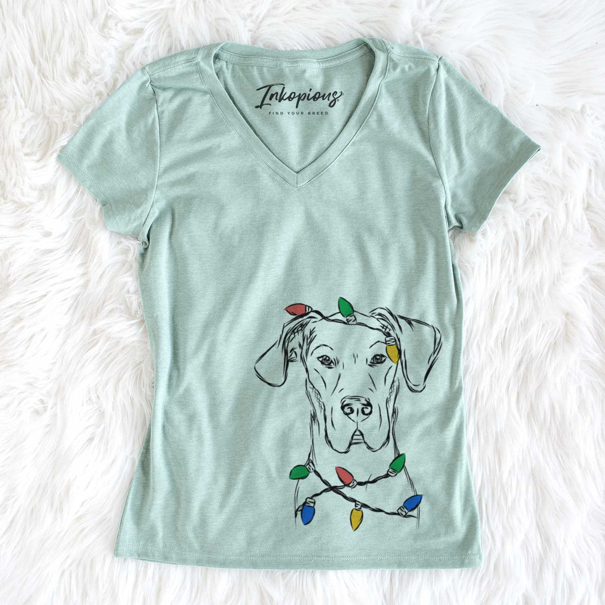 Christmas Lights Harvey the Great Dane - Women&#39;s V-neck Shirt