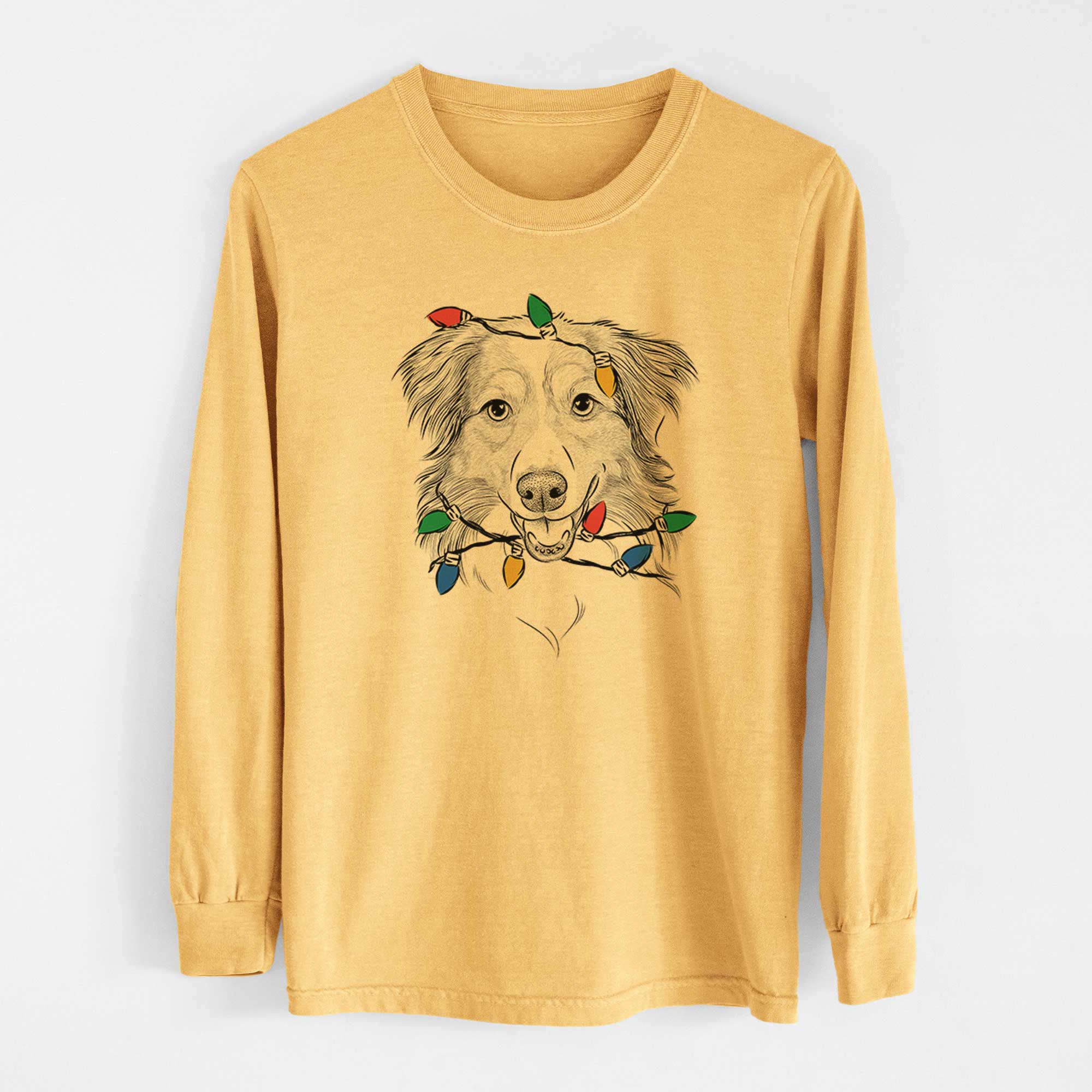 Christmas Lights Hattie the Australian Shepherd - Heavyweight 100% Cotton Long Sleeve