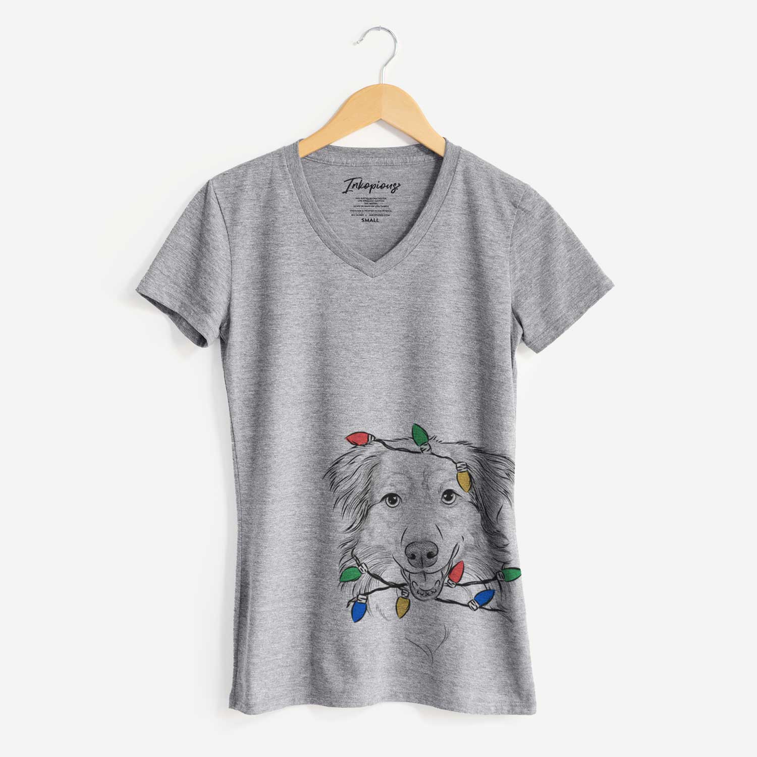 Christmas Lights Hattie the Australian Shepherd - Women's V-neck Shirt