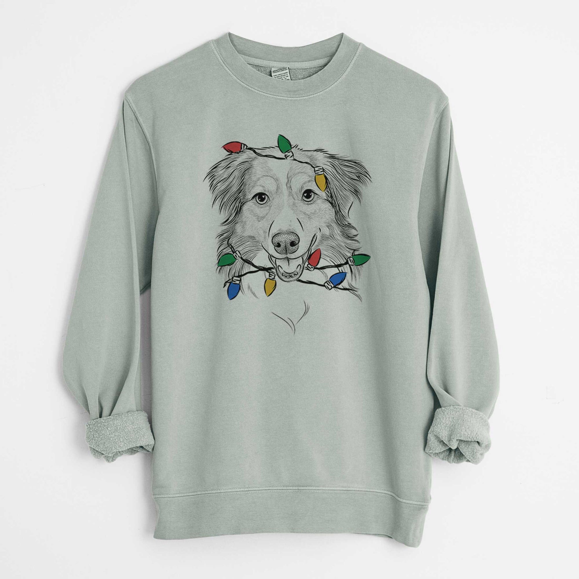 Christmas Lights Hattie the Australian Shepherd - Unisex Pigment Dyed Crew Sweatshirt