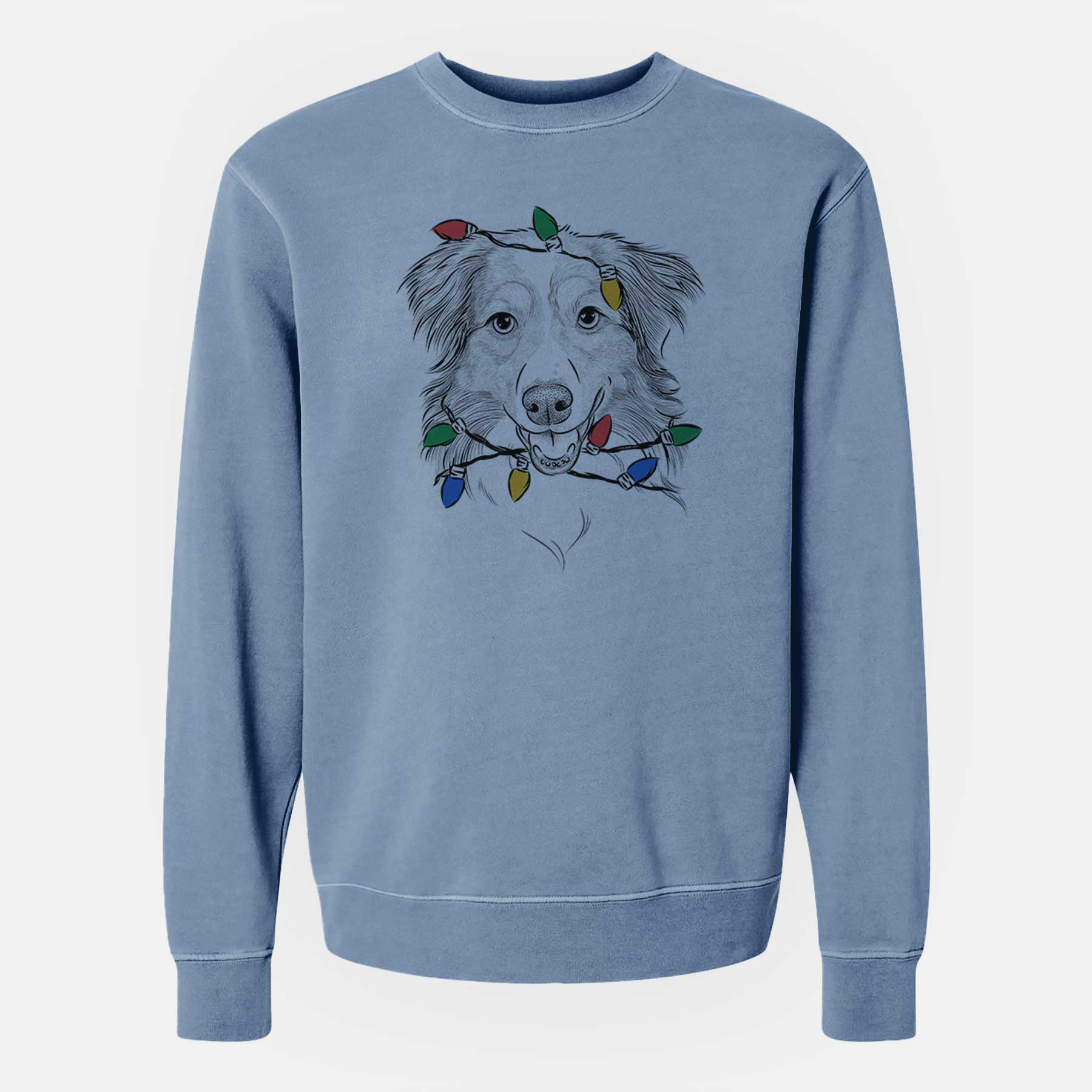 Christmas Lights Hattie the Australian Shepherd - Unisex Pigment Dyed Crew Sweatshirt