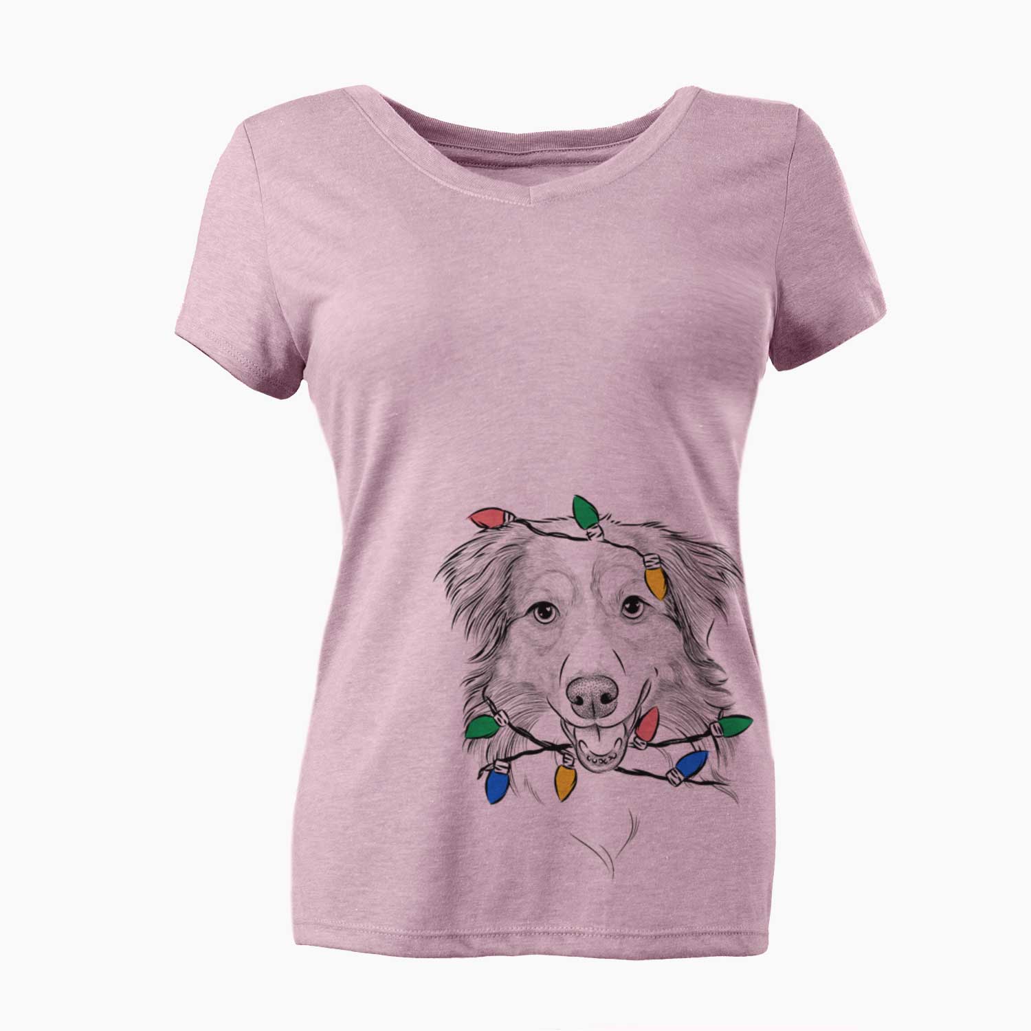 Christmas Lights Hattie the Australian Shepherd - Women's V-neck Shirt