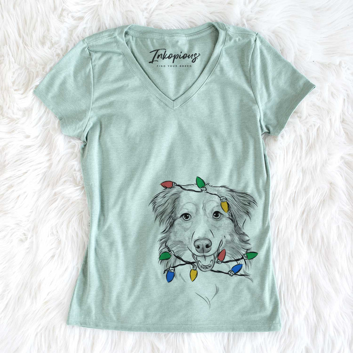 Christmas Lights Hattie the Australian Shepherd - Women&#39;s V-neck Shirt