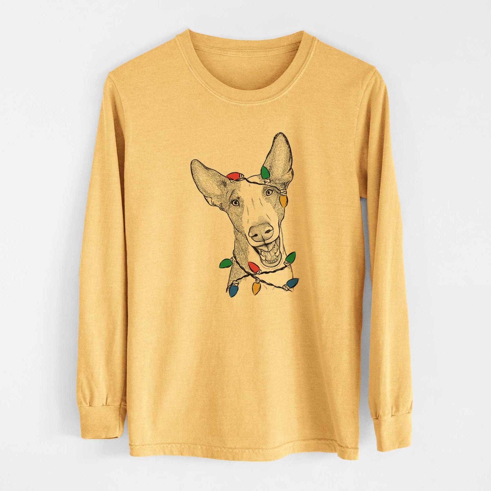 Christmas Lights Havok the Ibizan Hound - Heavyweight 100% Cotton Long Sleeve