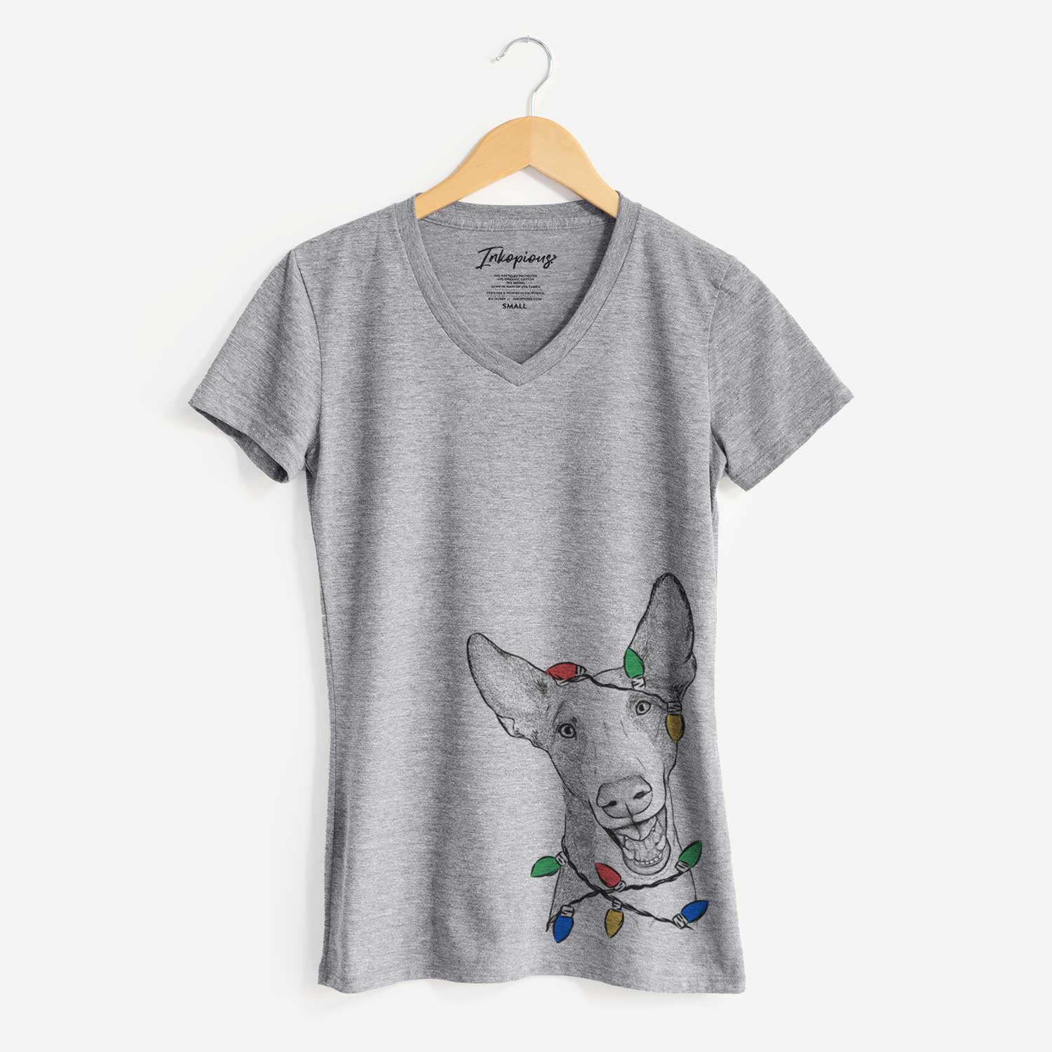 Christmas Lights Havok the Ibizan Hound - Women's V-neck Shirt