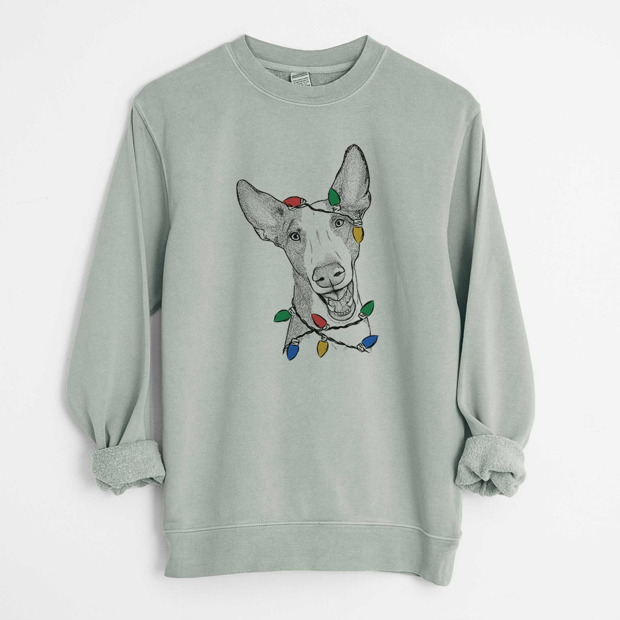 Christmas Lights Havok the Ibizan Hound - Unisex Pigment Dyed Crew Sweatshirt