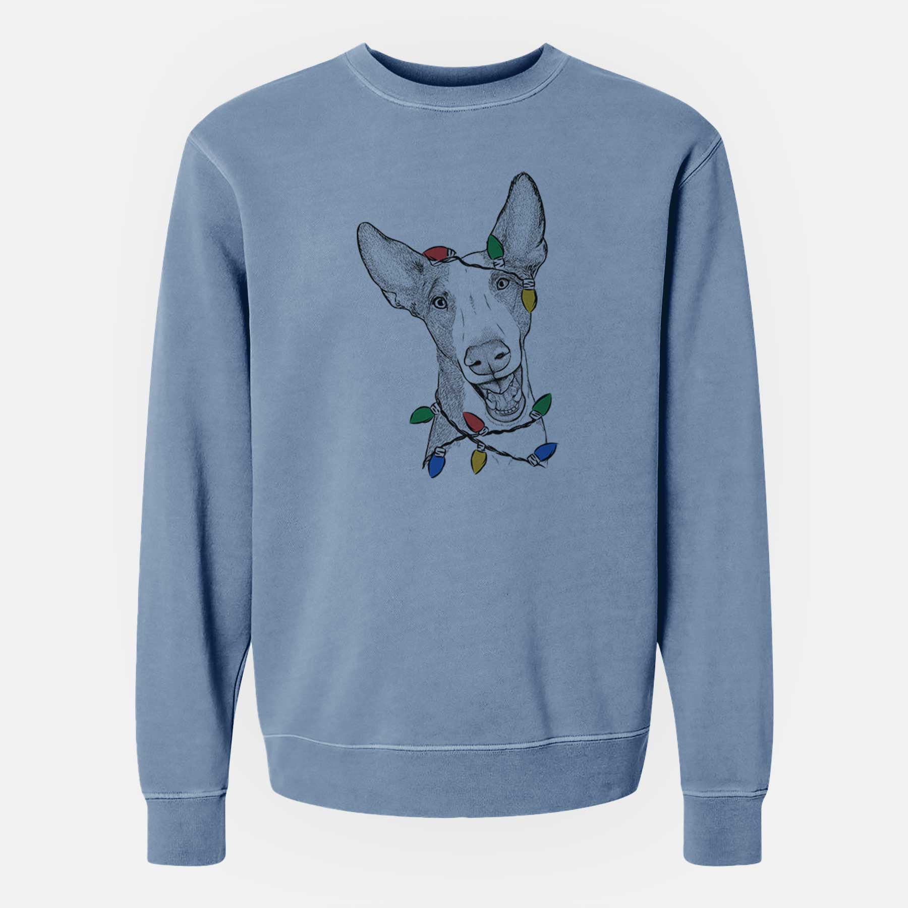 Christmas Lights Havok the Ibizan Hound - Unisex Pigment Dyed Crew Sweatshirt