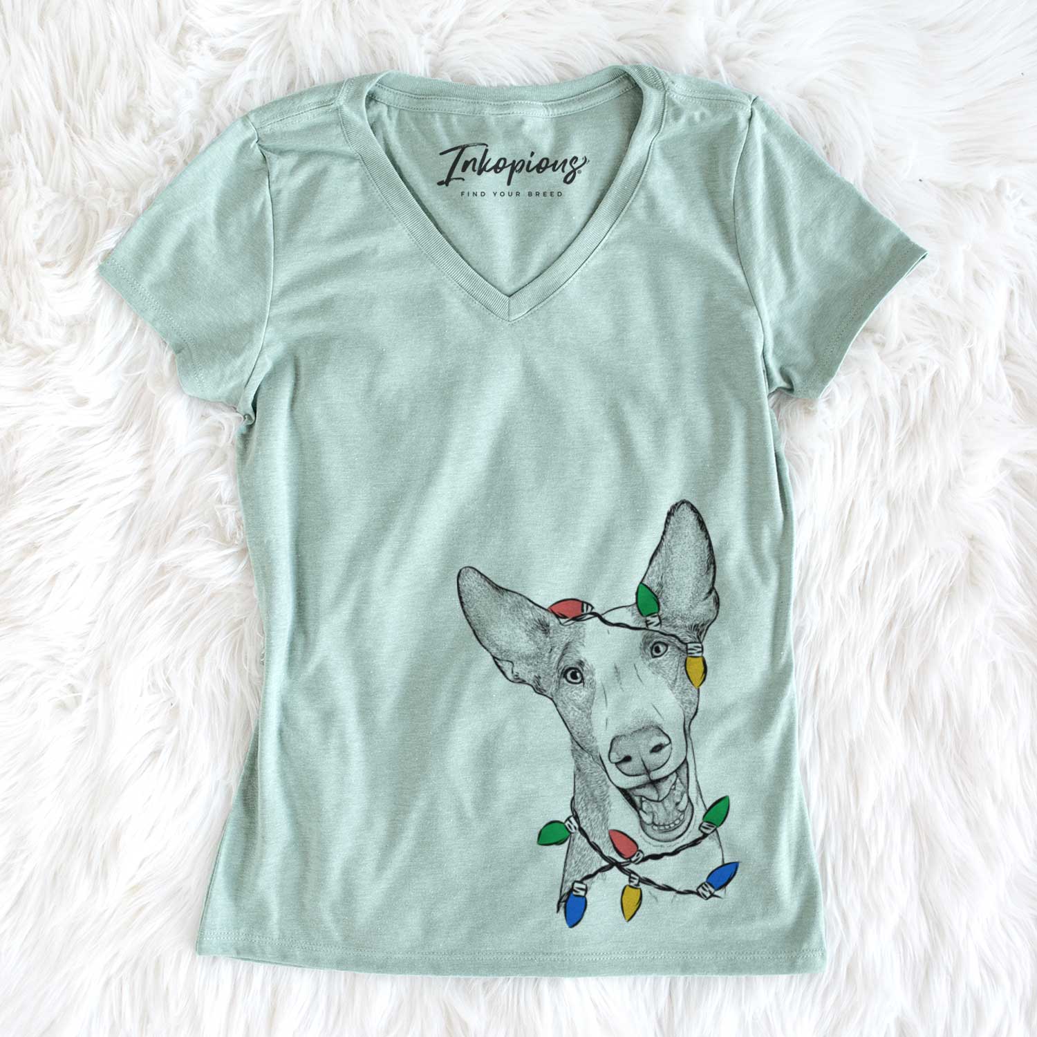 Christmas Lights Havok the Ibizan Hound - Women's V-neck Shirt