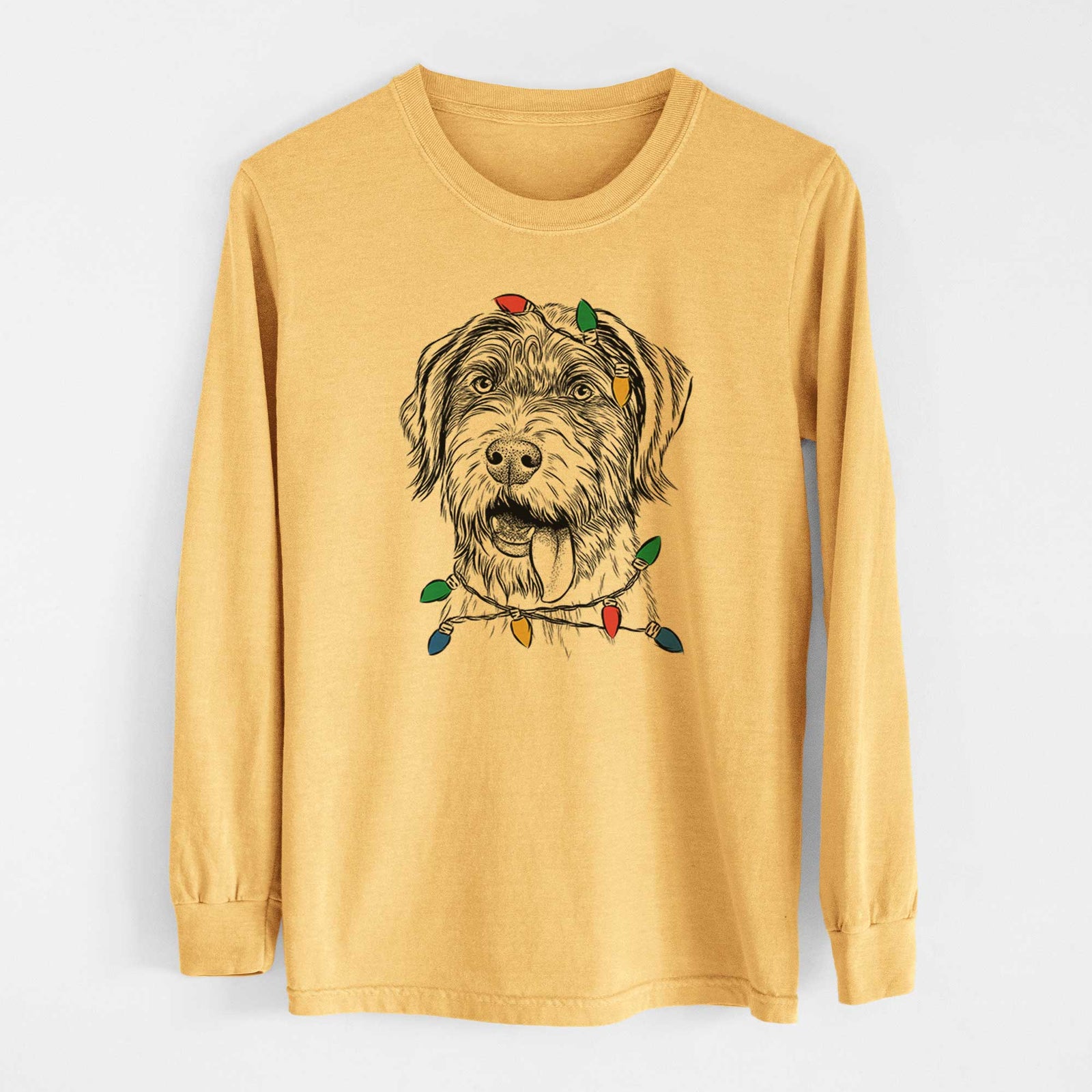Christmas Lights Hazel the German Wirehaired Pointer Mix - Heavyweight 100% Cotton Long Sleeve