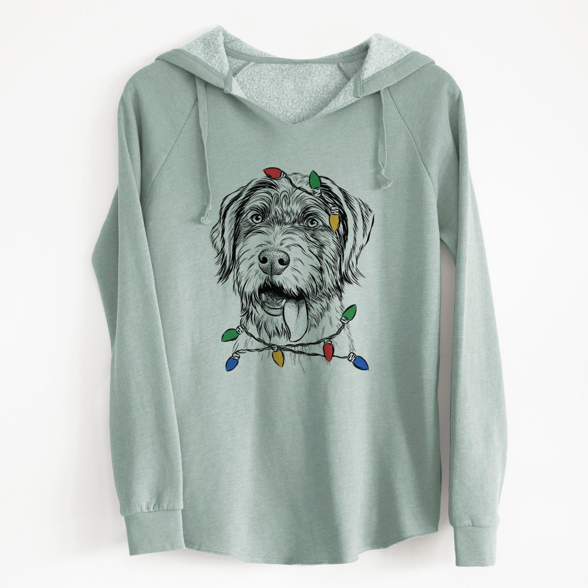 Christmas Lights Hazel the German Wirehaired Pointer Mix - Cali Wave Hooded Sweatshirt