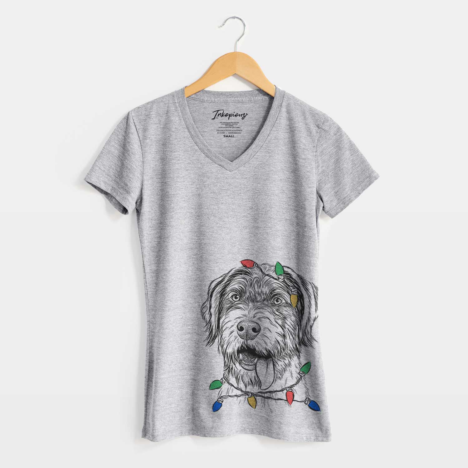 Christmas Lights Hazel the German Wirehaired Pointer Mix - Women's V-neck Shirt
