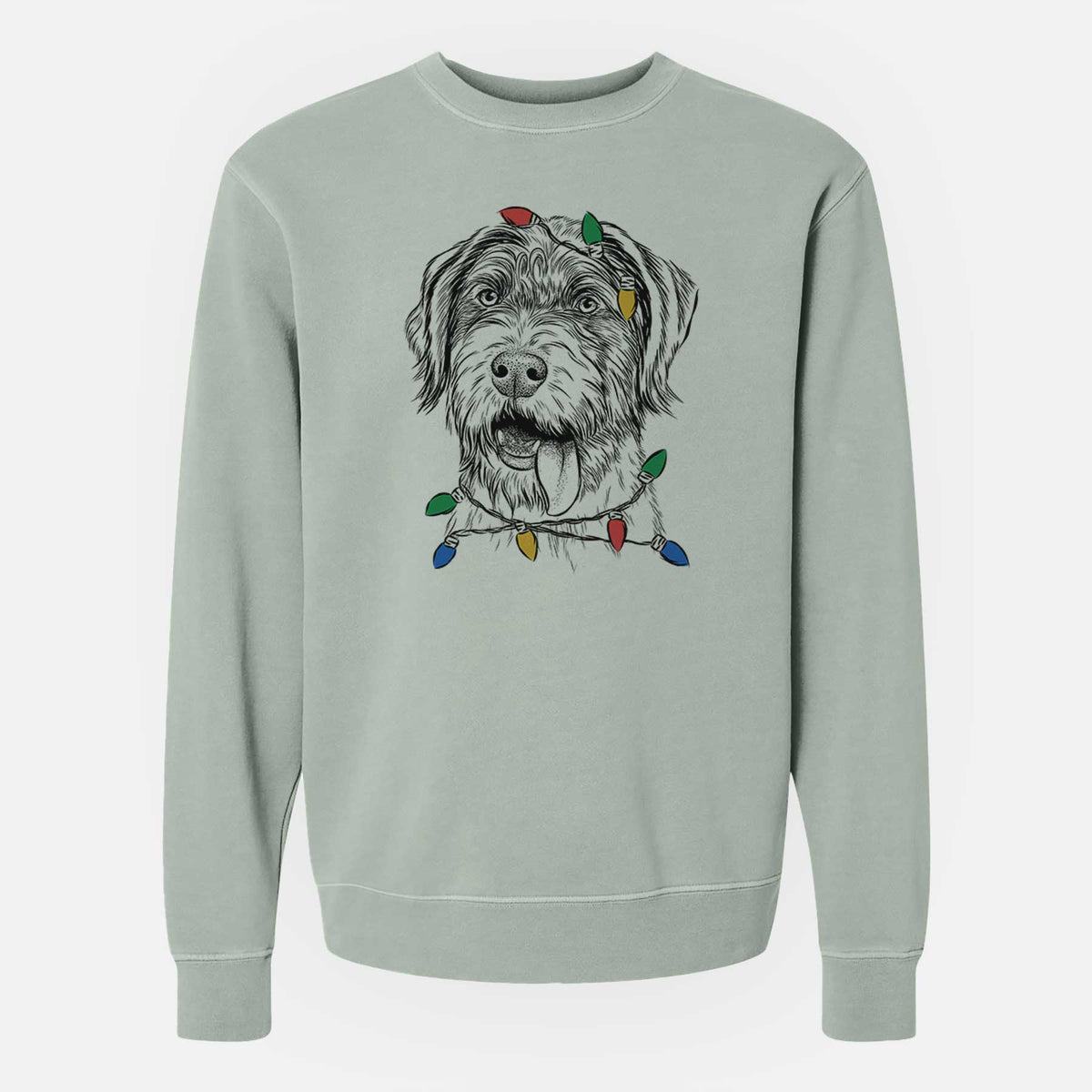 Christmas Lights Hazel the German Wirehaired Pointer Mix - Unisex Pigment Dyed Crew Sweatshirt